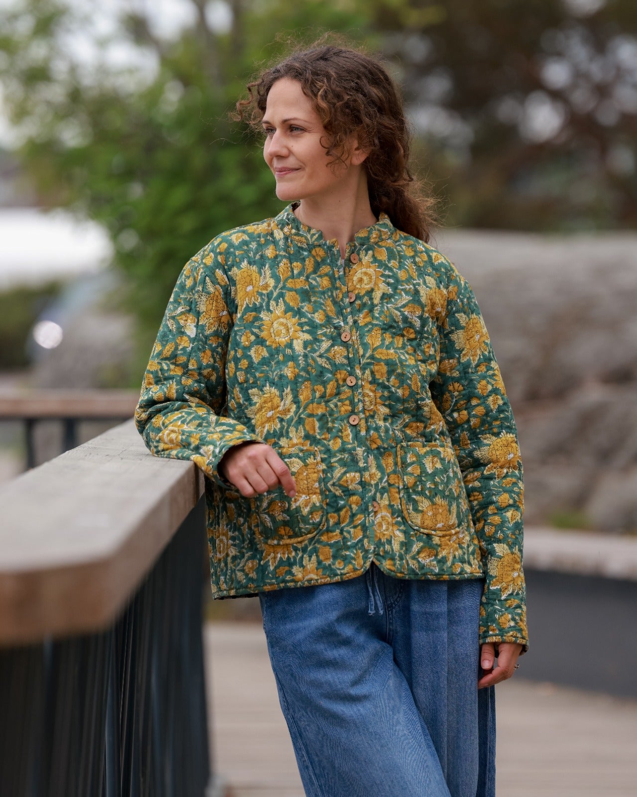 Reversible Quilted Jacket - Forest Bloom & Midnight Motif – Cotton