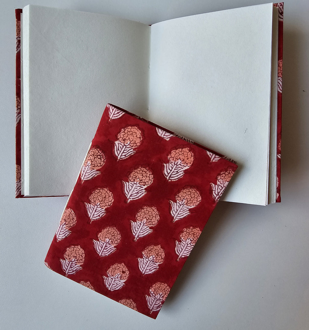 Cotton Paper Notebook - Crimson Blossom Notebook