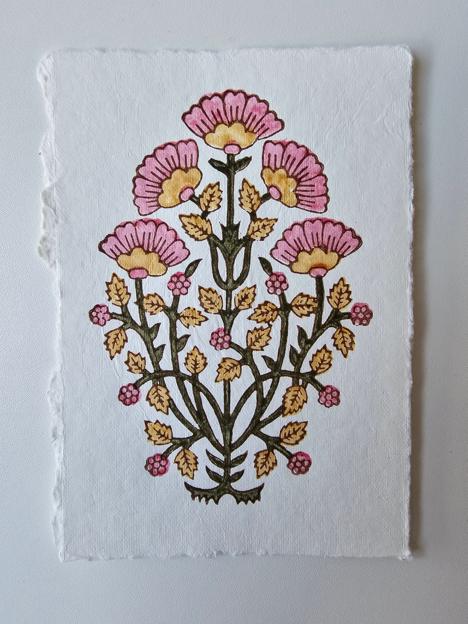 Deckled edge vintage notecard -  Mughal motif pink