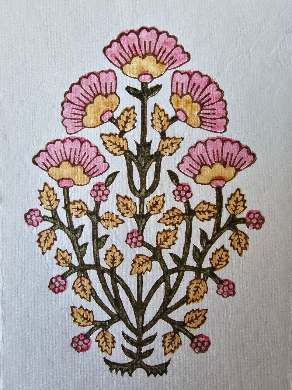 Deckled edge vintage notecard -  Mughal motif pink