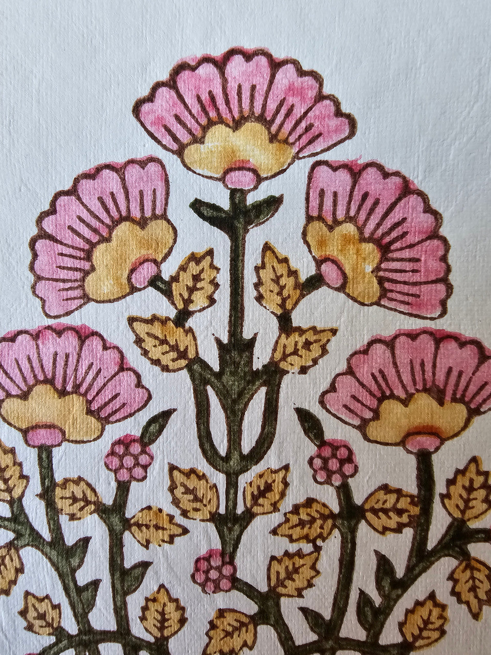 Deckled edge vintage notecard -  Mughal motif pink