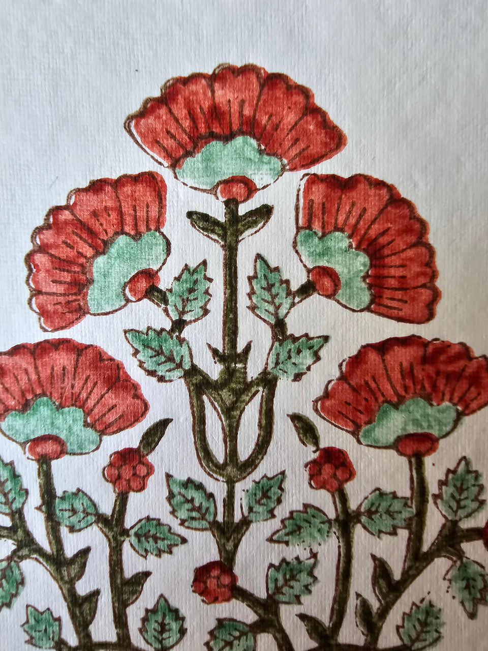 Deckled edge vintage notecard -  Mughal motif red