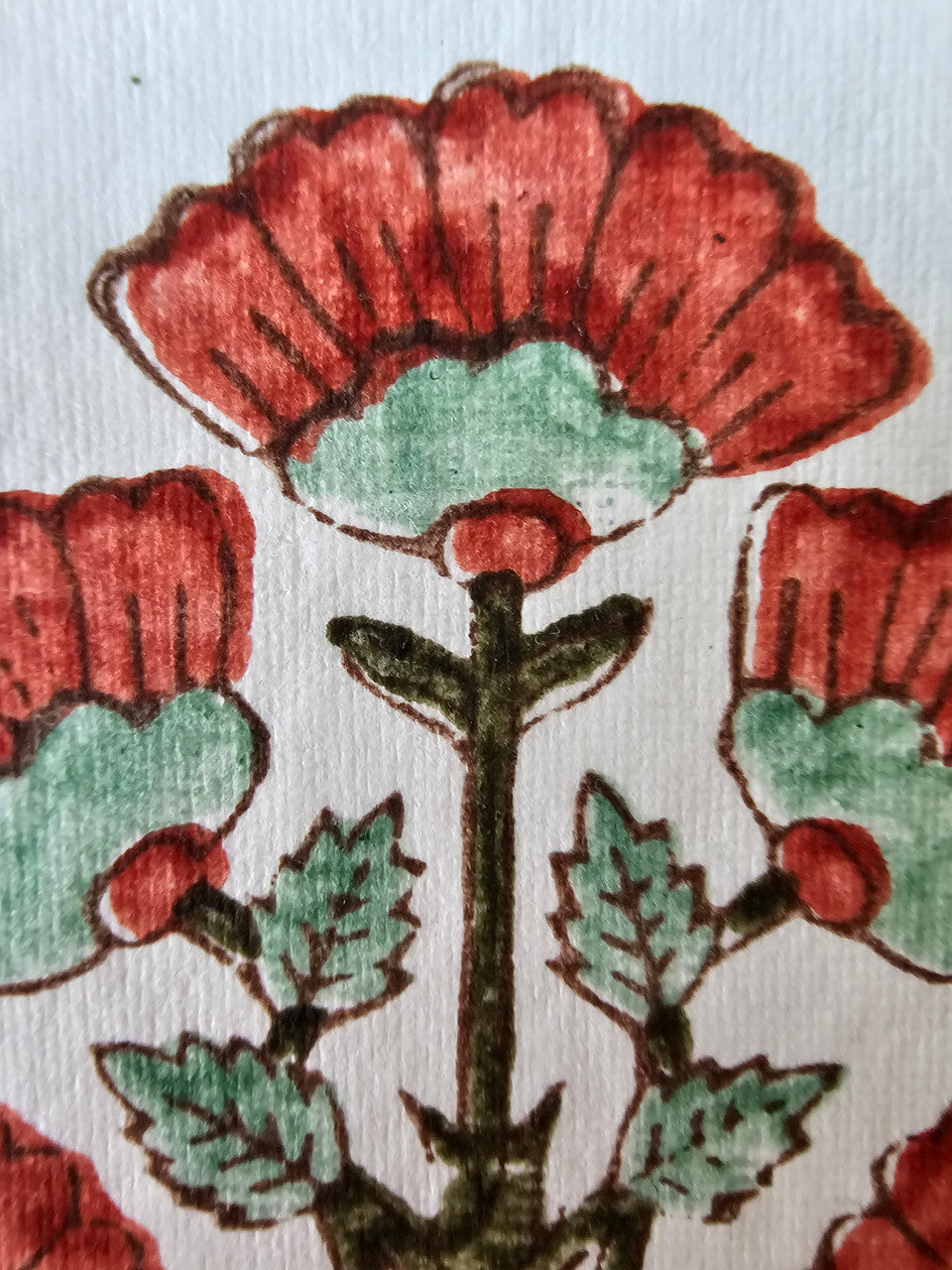 Deckled edge vintage notecard -  Mughal motif red