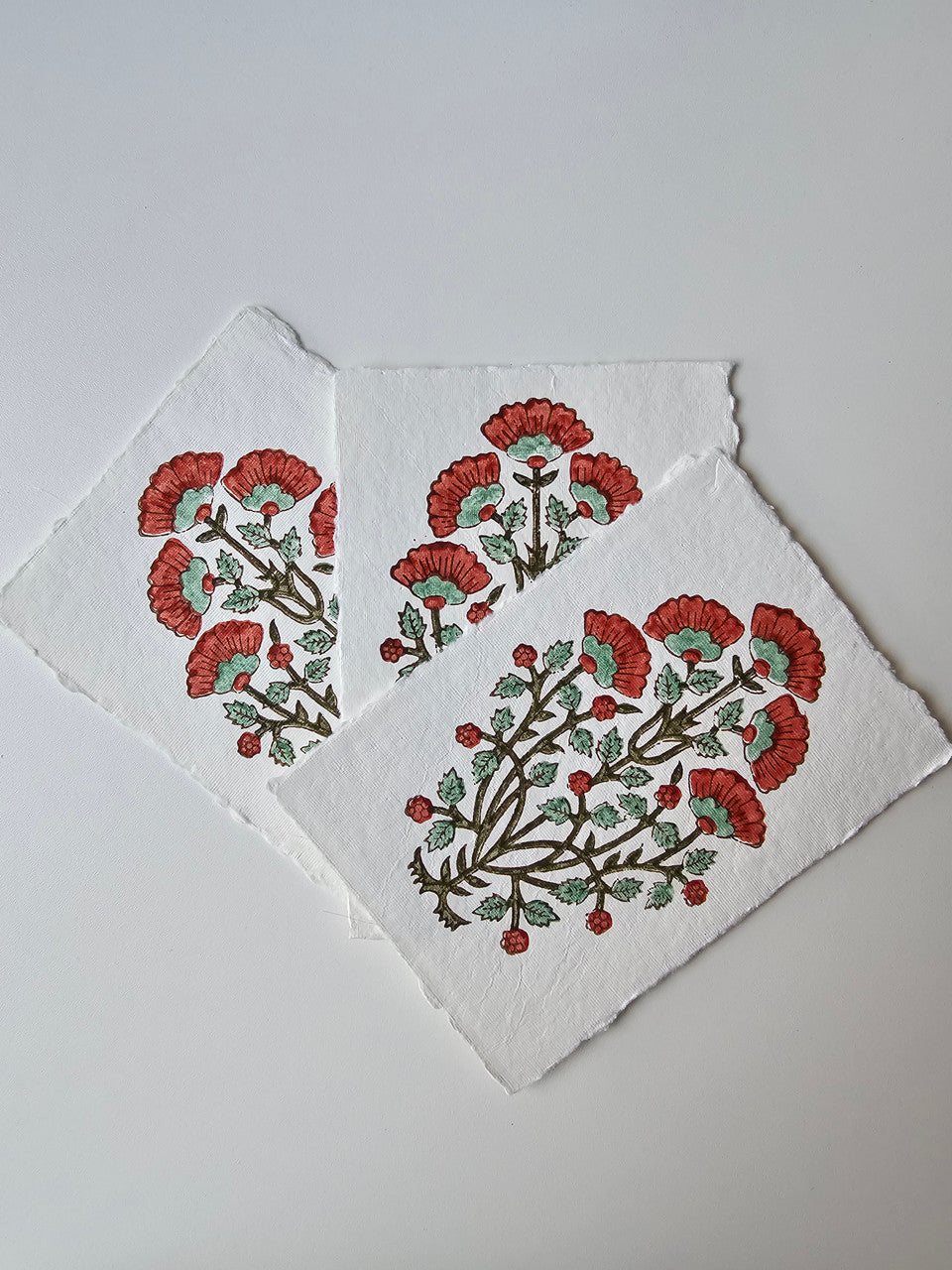 Deckled edge vintage notecard -  Mughal motif red