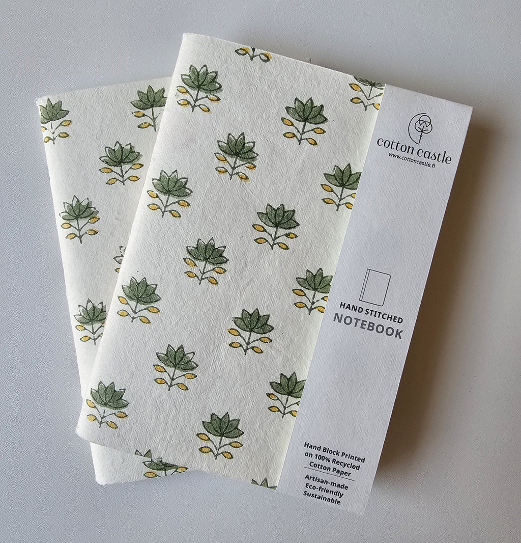 Cotton Paper Notebook - Emerald Leaf Charm
