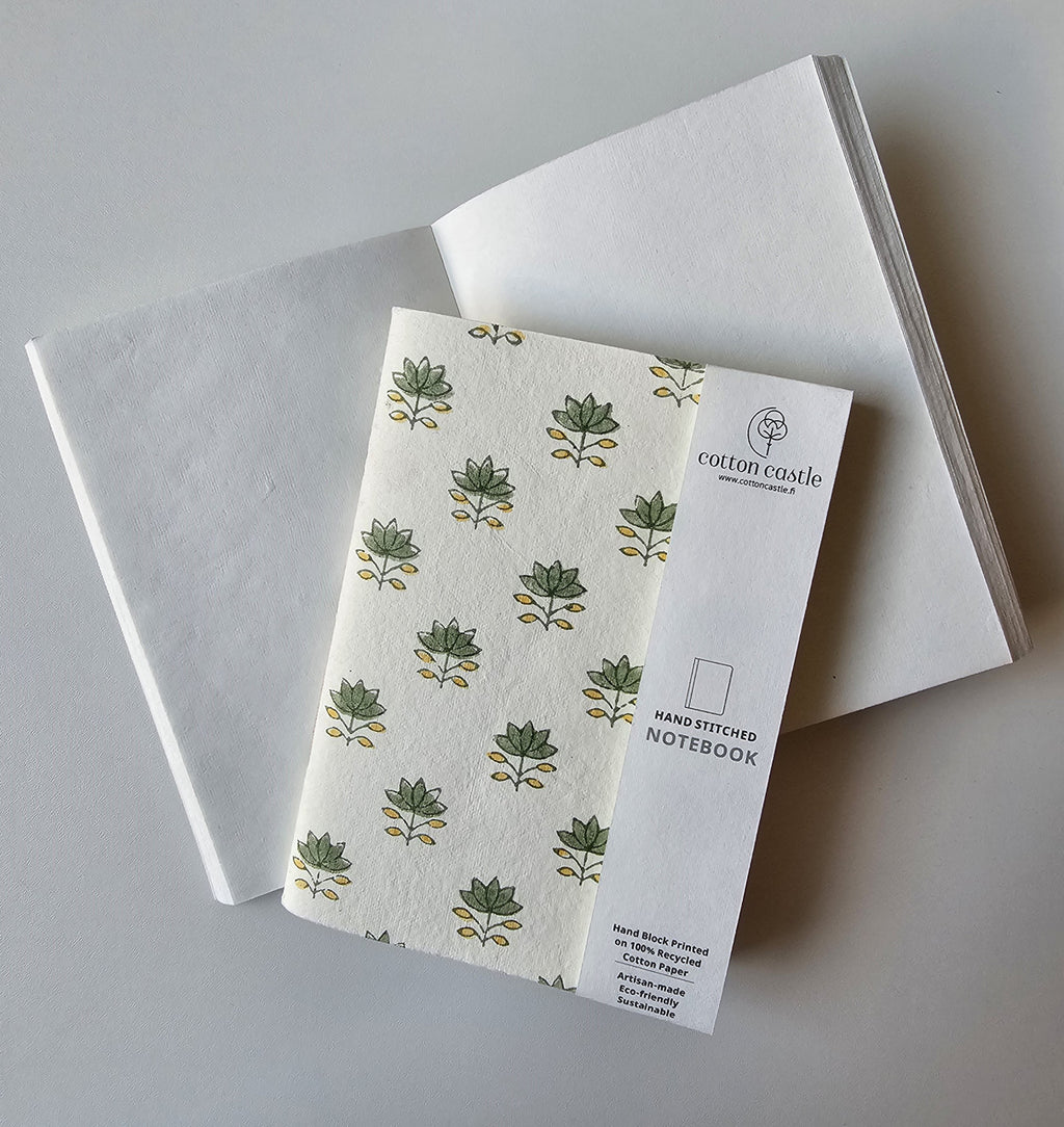 Cotton Paper Notebook - Emerald Leaf Charm