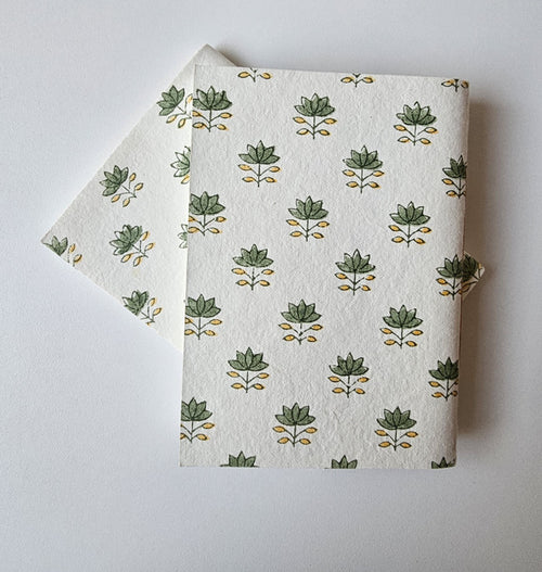 Cotton Paper Notebook - Emerald Leaf Charm