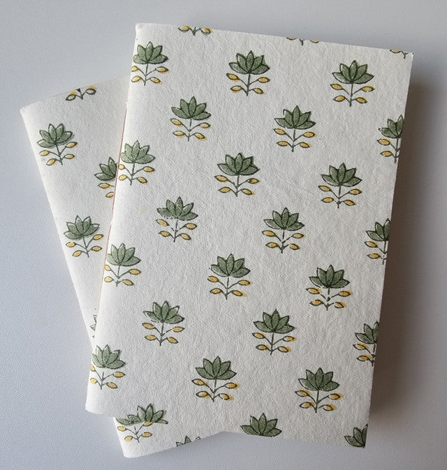 Cotton Paper Notebook - Emerald Leaf Charm