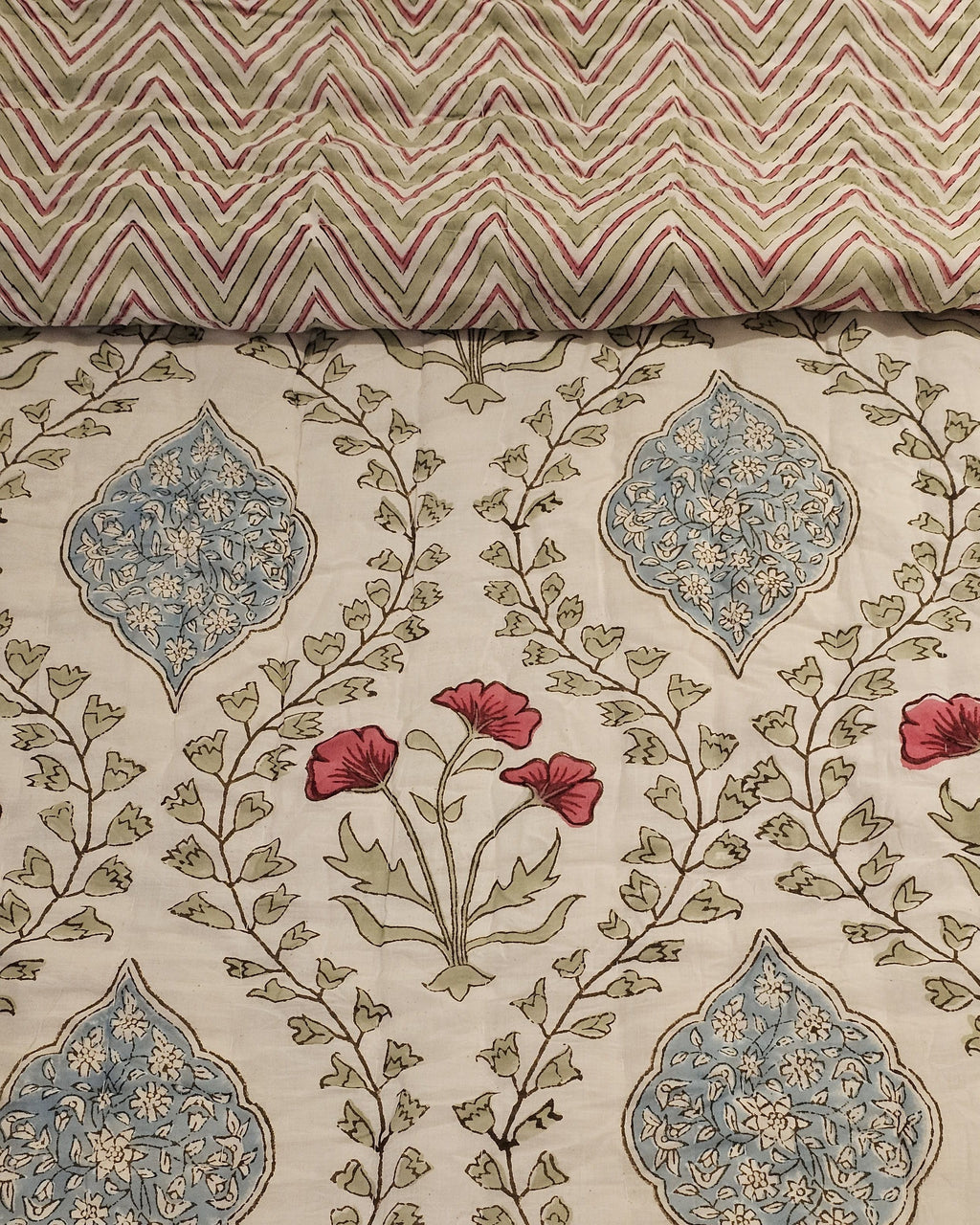 Reversible Handblock Quilt – Vintage Jaal & Rosy Waves