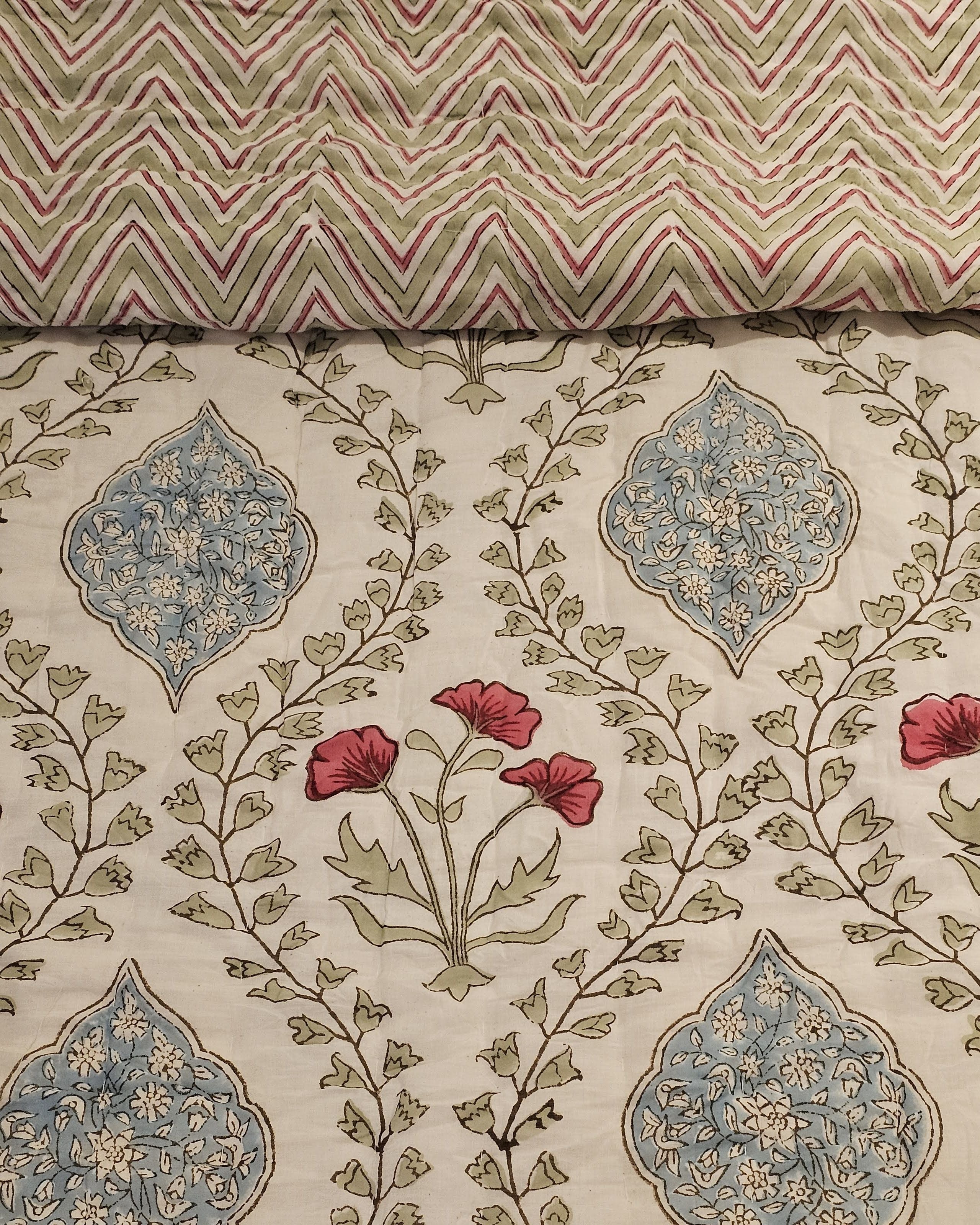 Reversible Handblock Quilt – Vintage Jaal & Rosy Waves