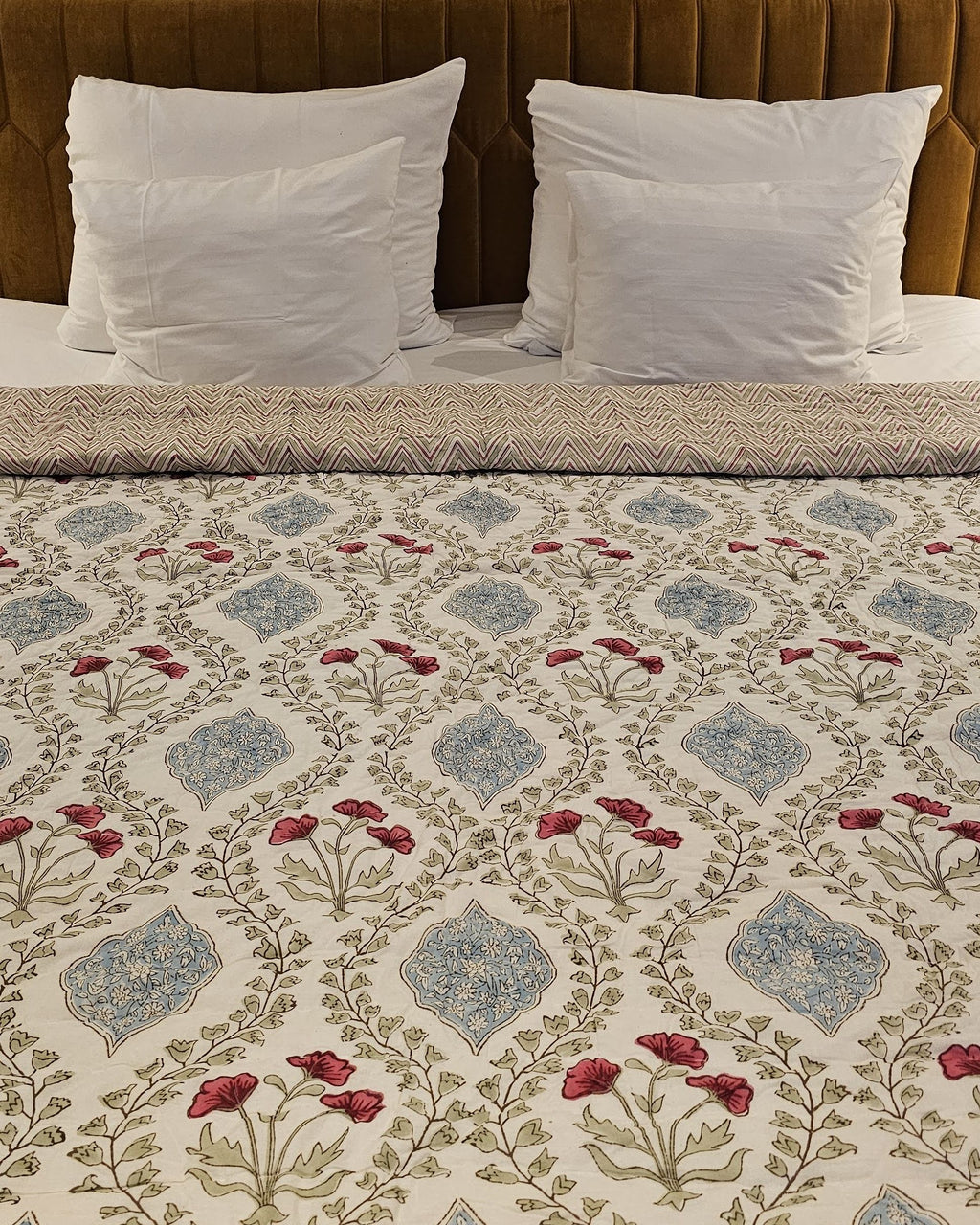 Reversible Handblock Quilt – Vintage Jaal & Rosy Waves