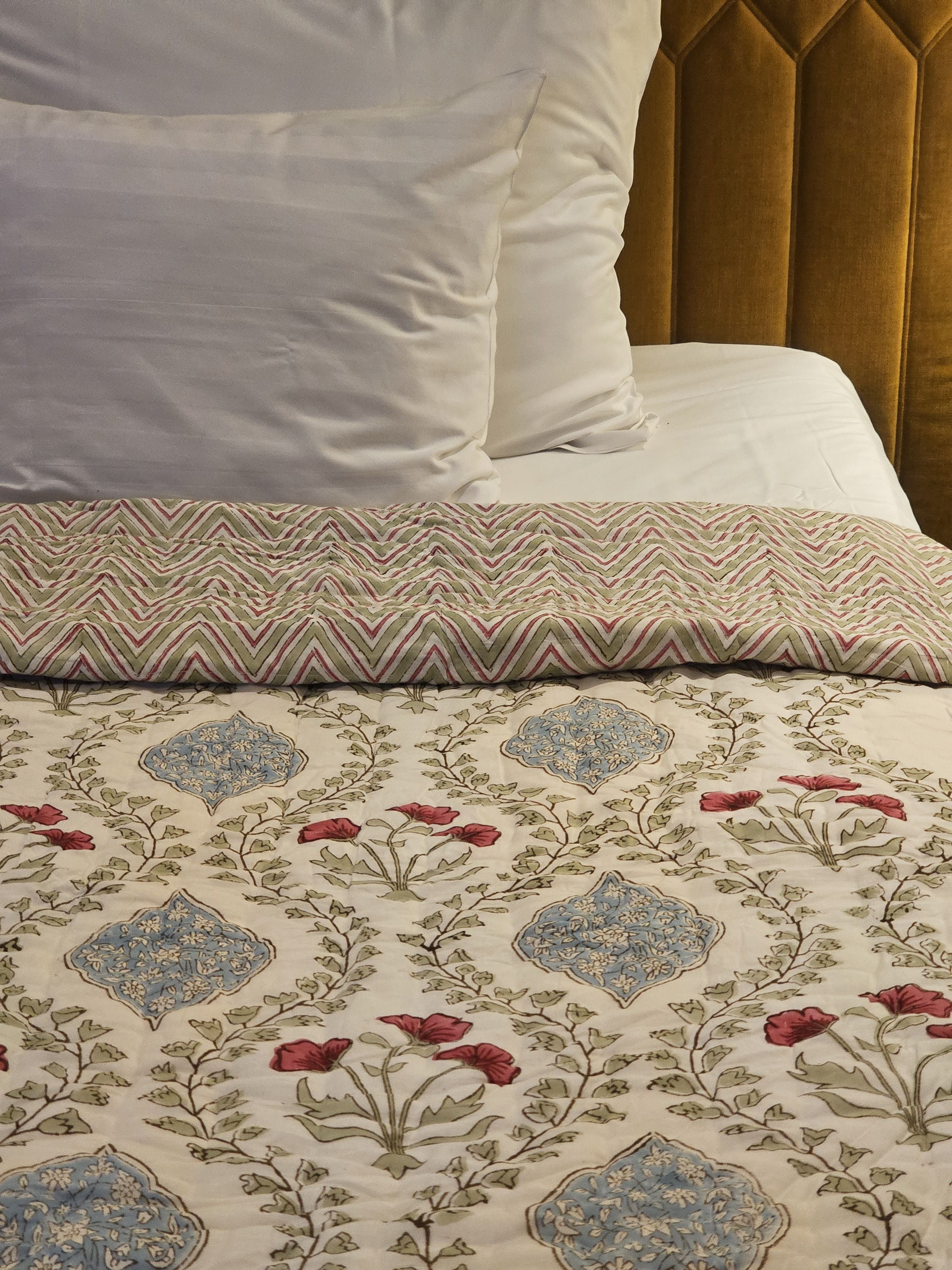 Reversible Handblock Quilt – Vintage Jaal & Rosy Waves