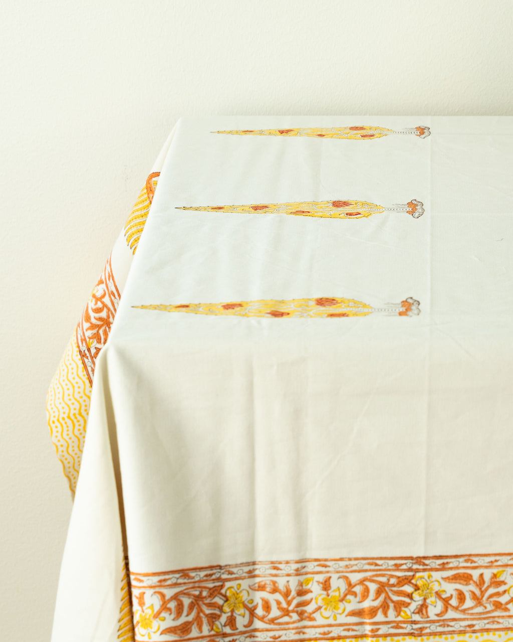 Golden Leaf - Pure Cotton Hand block Printed Table cloth