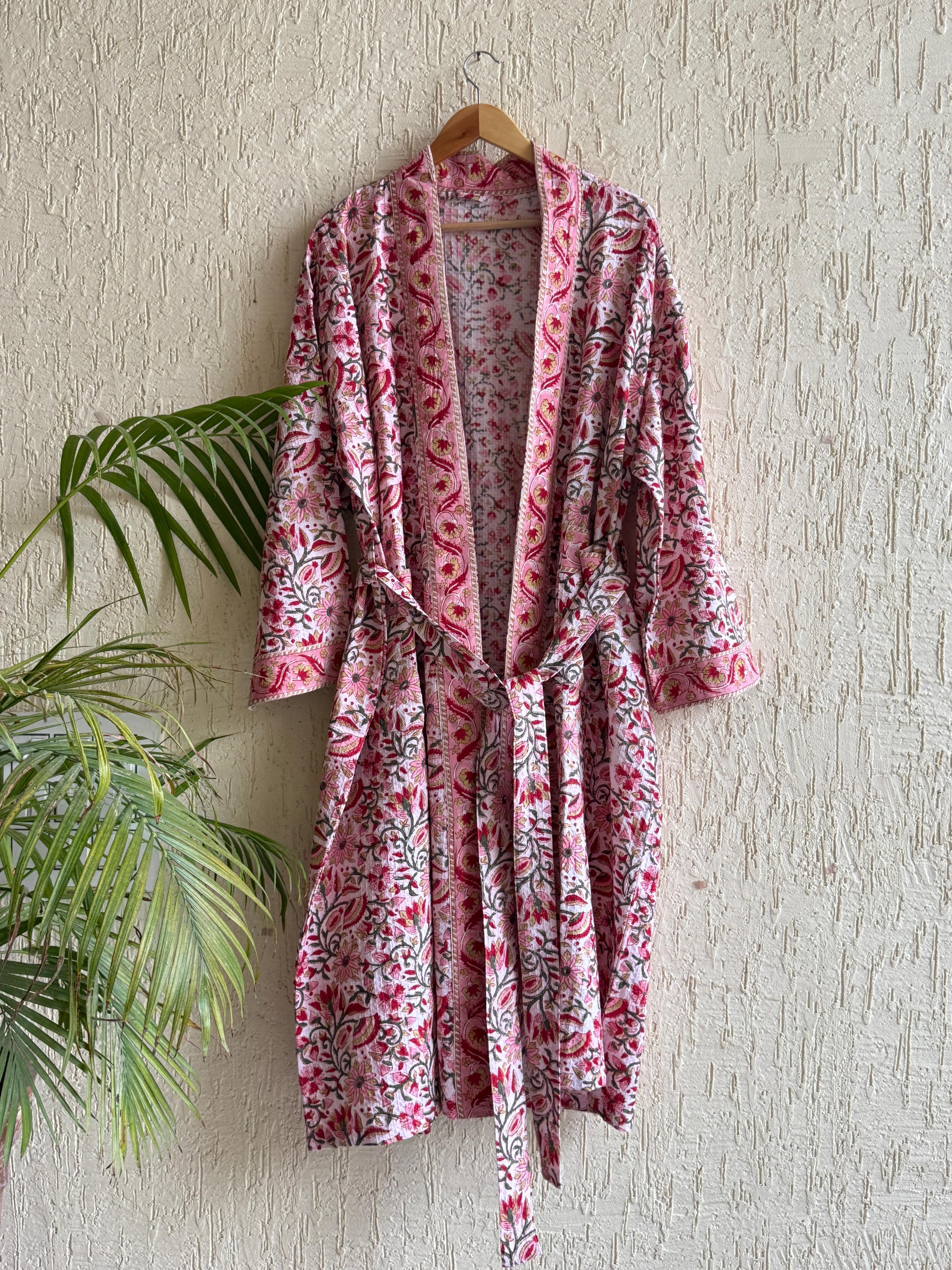 Waffel Cotton Bath Robe - Rose Garden