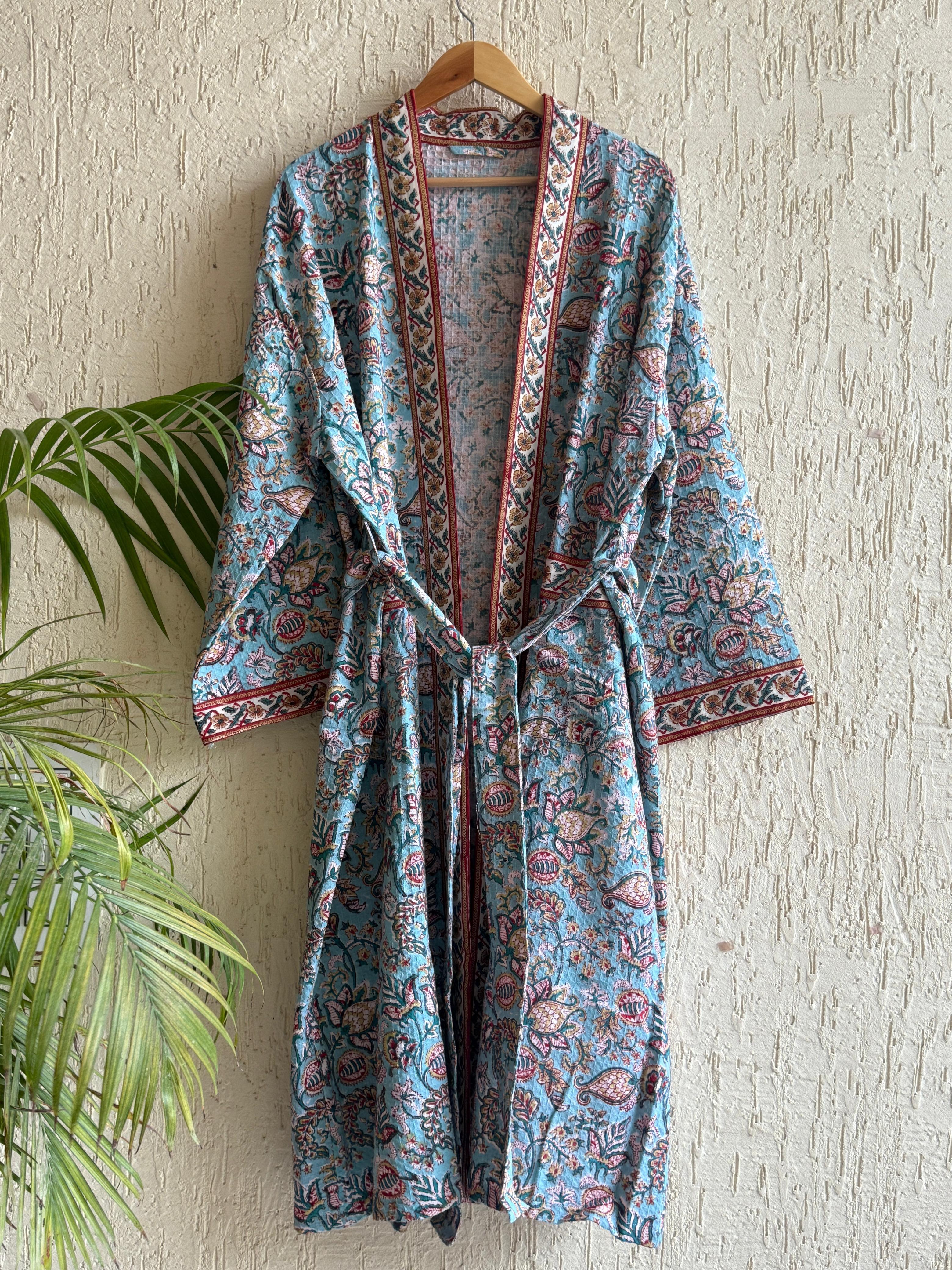 Waffel Cotton Bath Robe -Blue Meadow