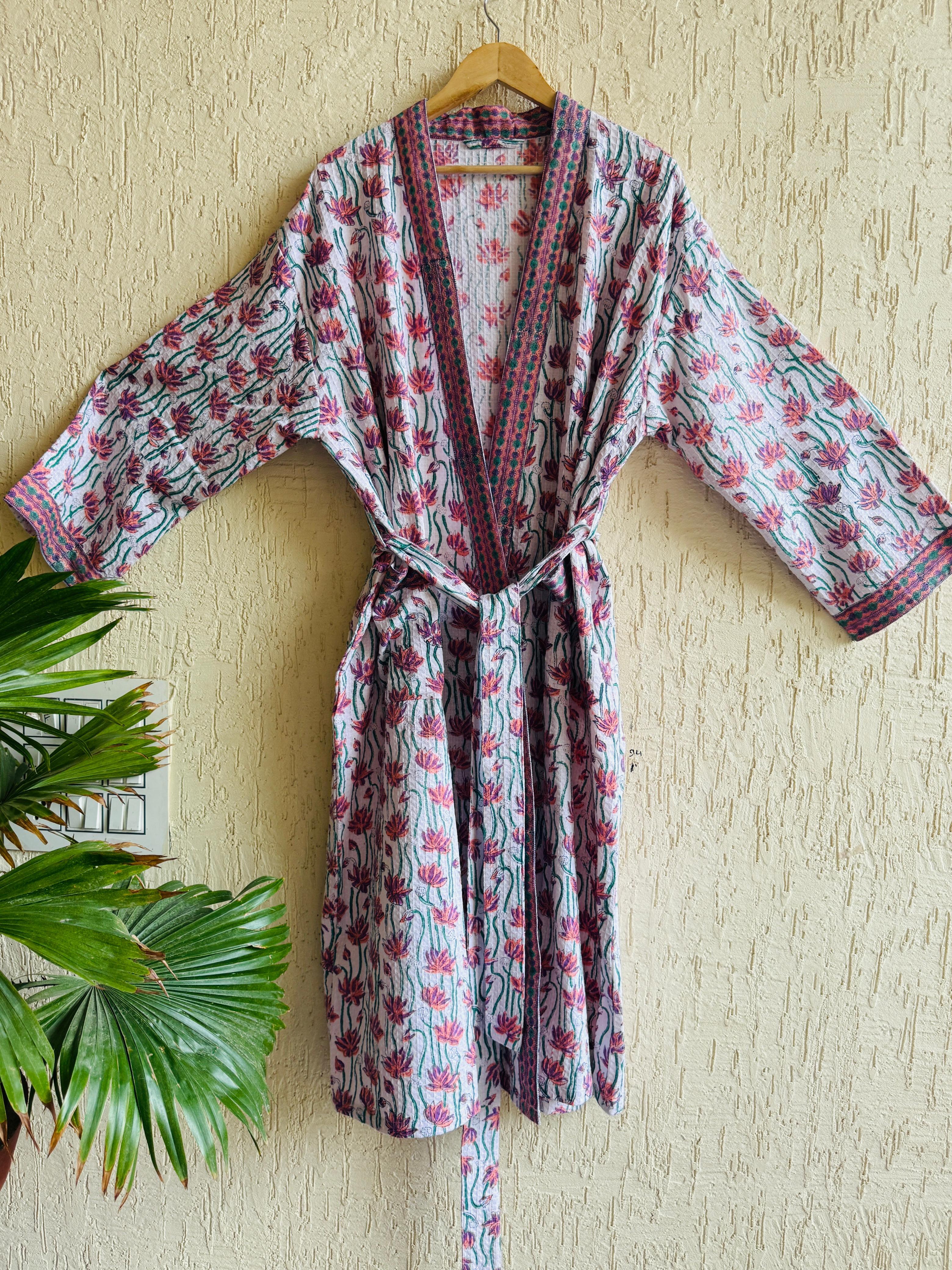 Waffel Cotton Bath Robe - Lotus Trail