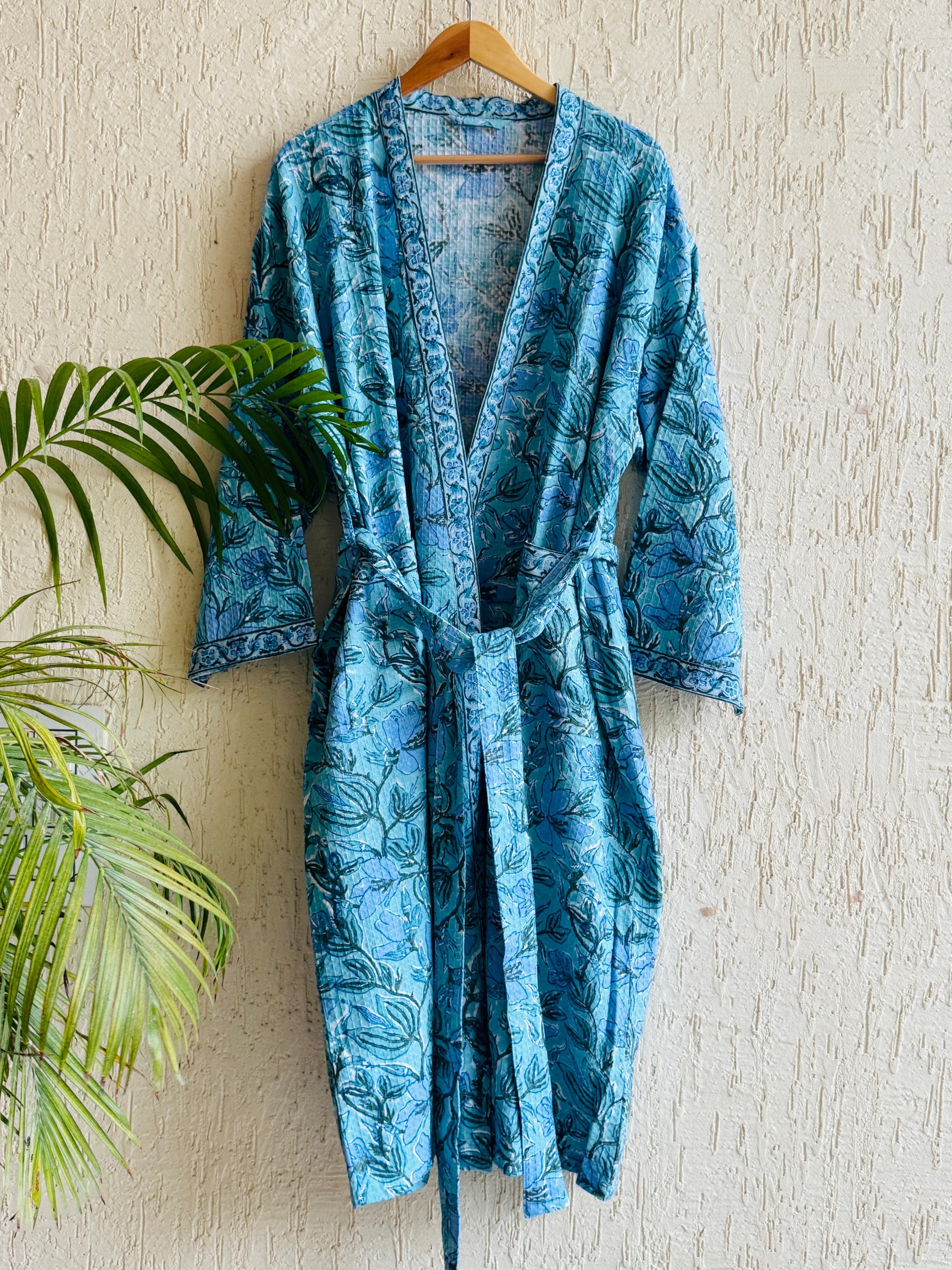 Waffel Cotton Bath Robe - Ocean Leaf