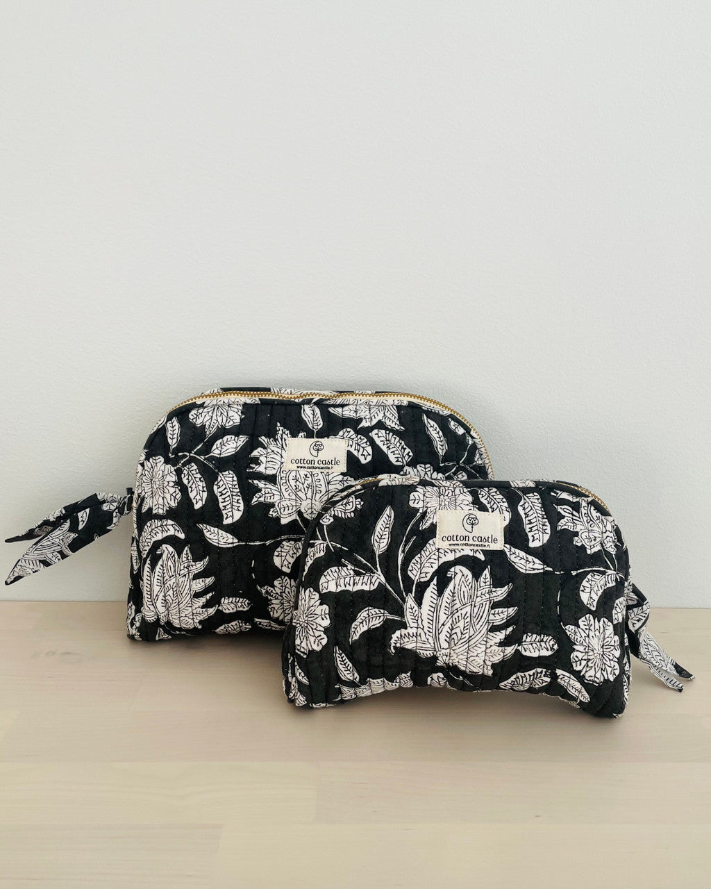 Floral Black_Handblock Printed -Cosmetic Pouches