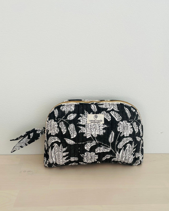 Floral Black_Handblock Printed -Cosmetic Pouches