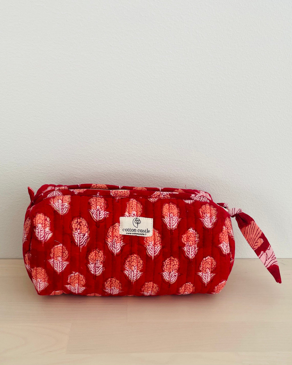 Xmas Red_ Handblock Printed Utility Pouches