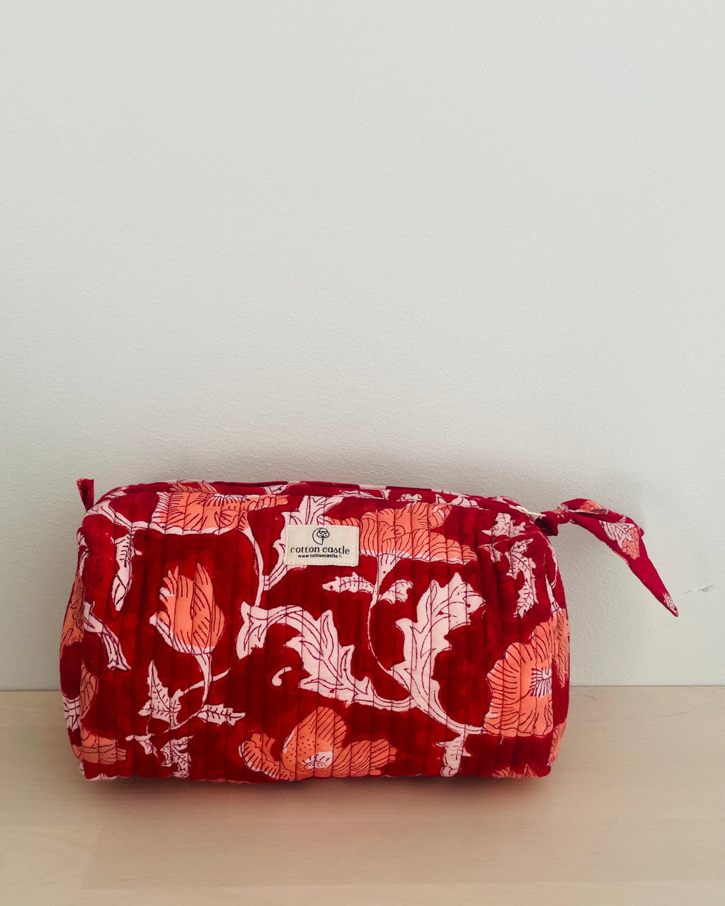 Xmas Red_ Handblock Printed Utility Pouches