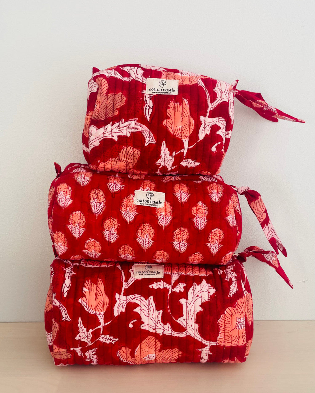 Xmas Red_ Handblock Printed Utility Pouches