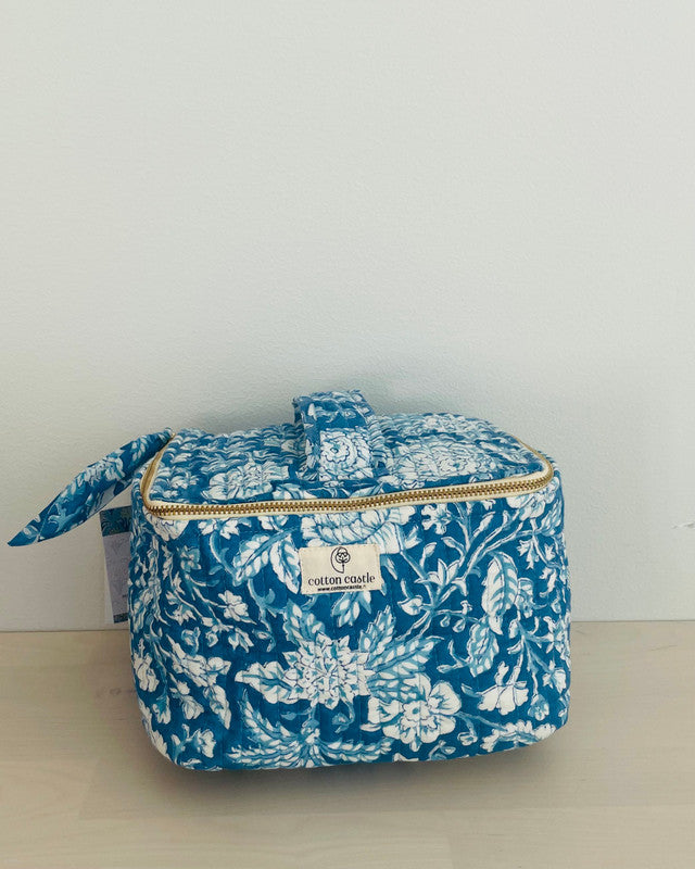 Floral Blues _Handblock Printed Makeup Bag