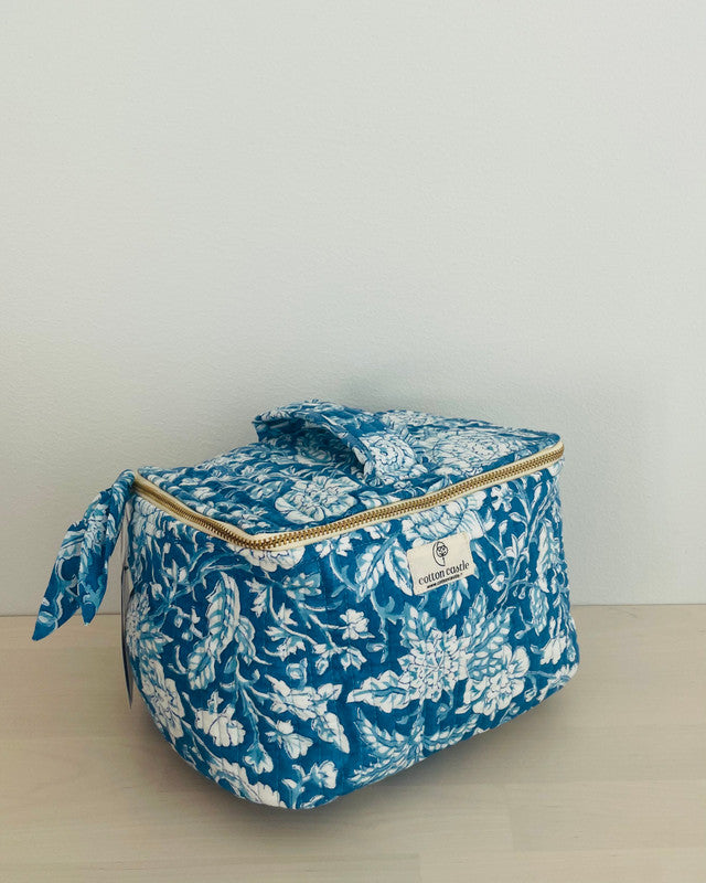 Floral Blues _Handblock Printed Makeup Bag