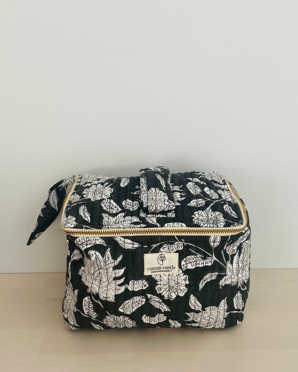 Floral Black _Handblock Printed Makeup Bag