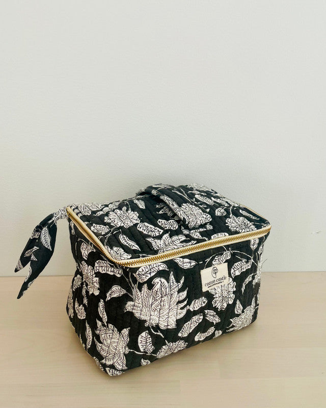 Floral Black _Handblock Printed Makeup Bag