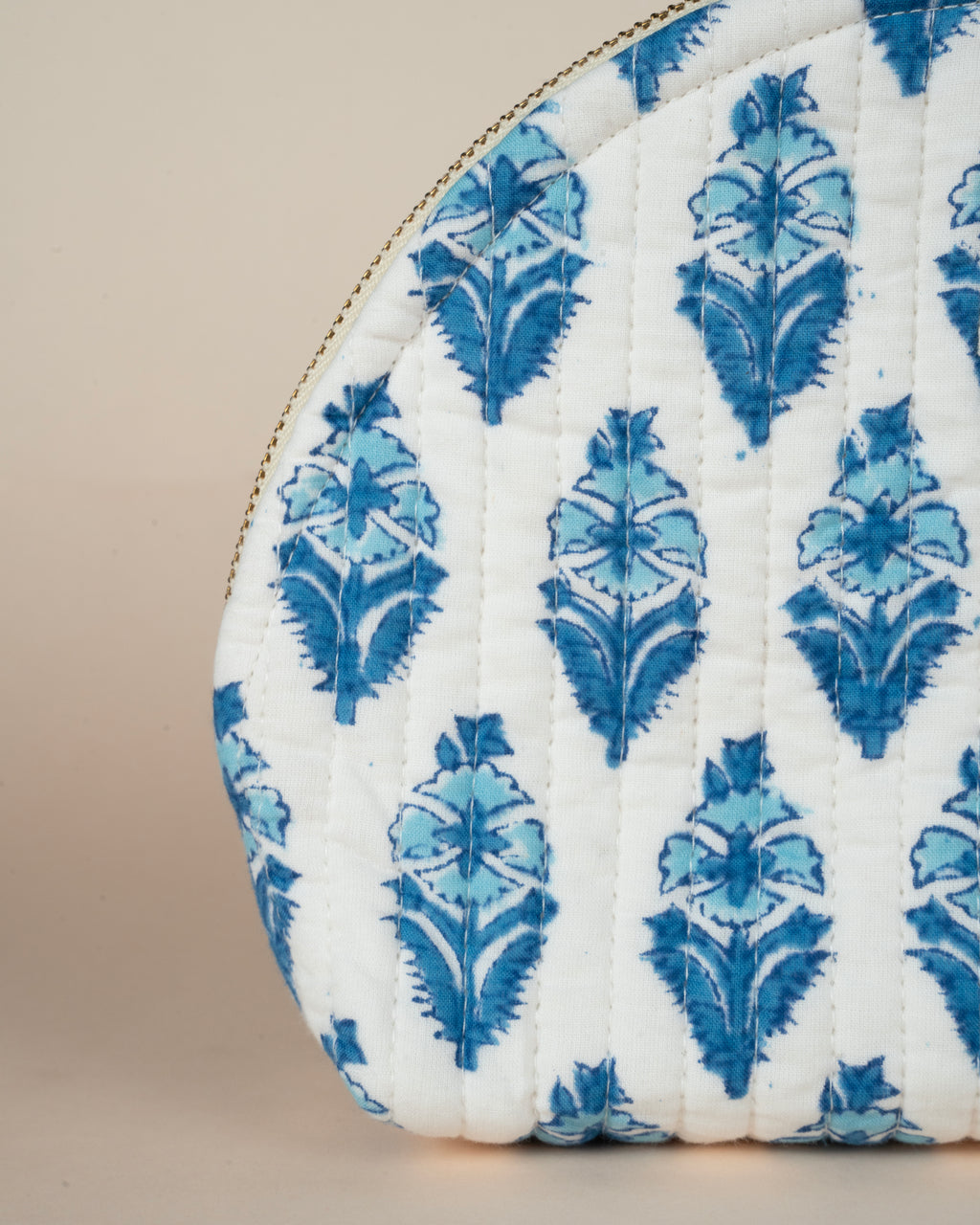 Snow Bud _Handblock Printed -Cosmetic Shell Pouch