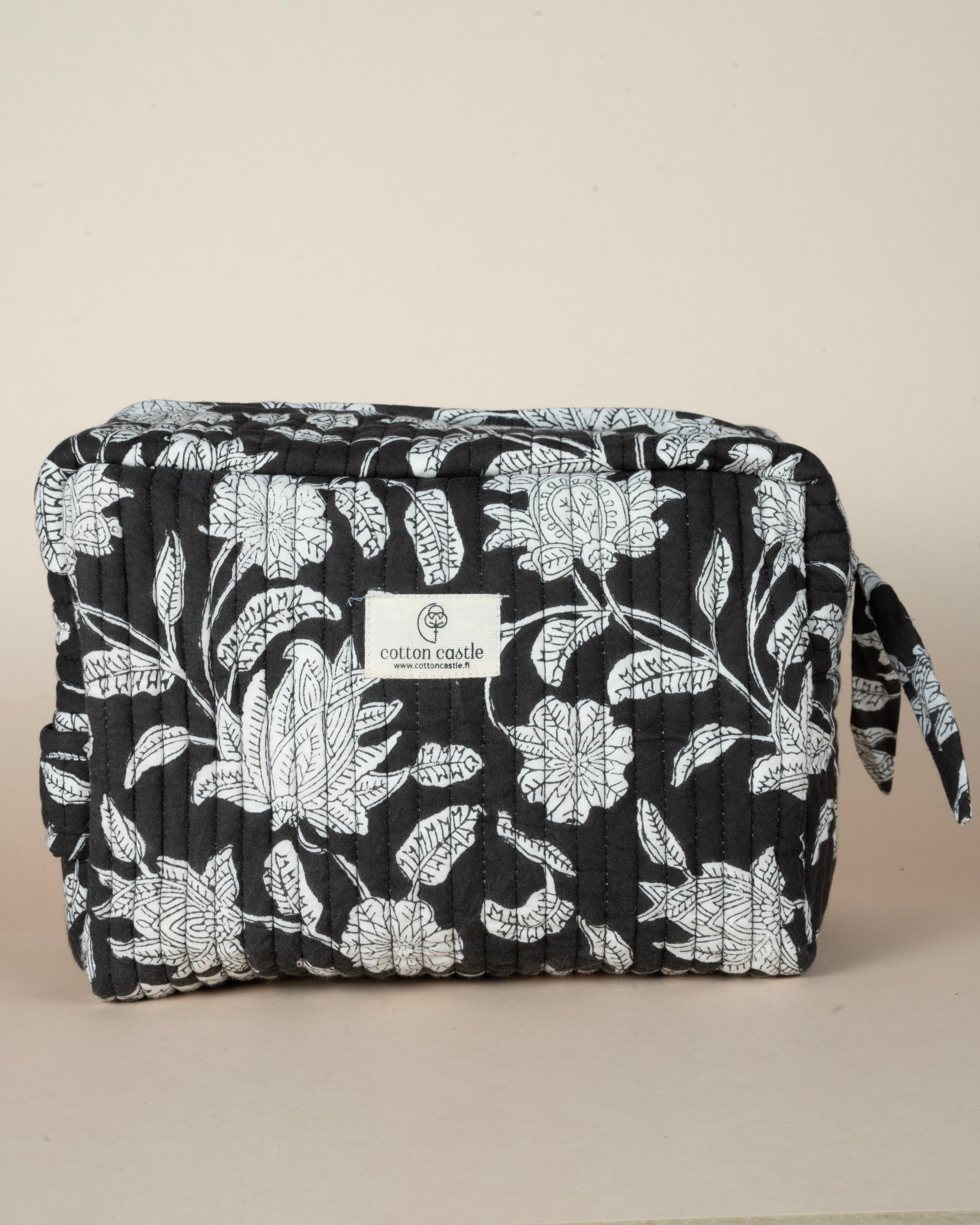 Floral Black _ Hand block Printed Utility Bag