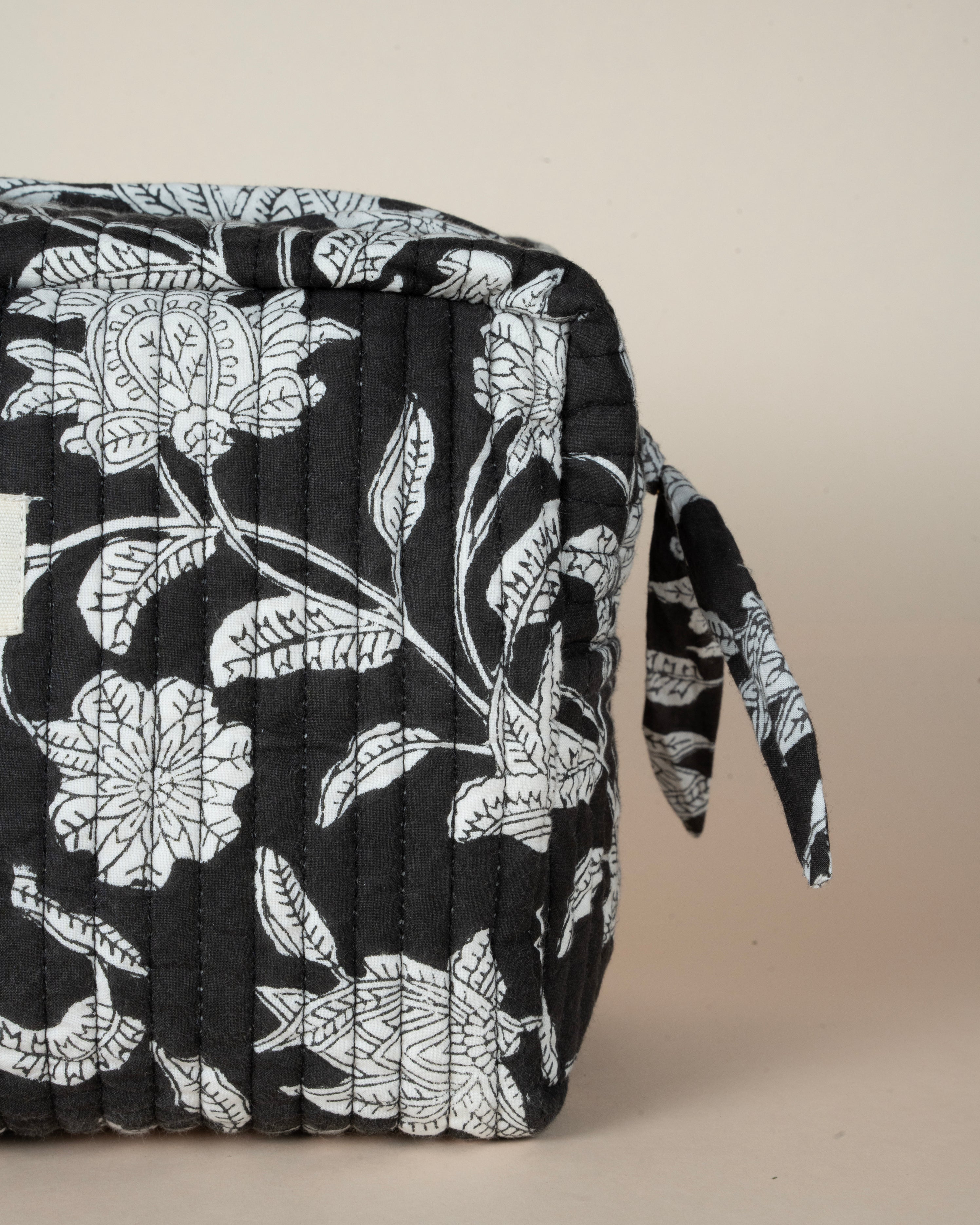 Floral Black _ Hand block Printed Utility Bag