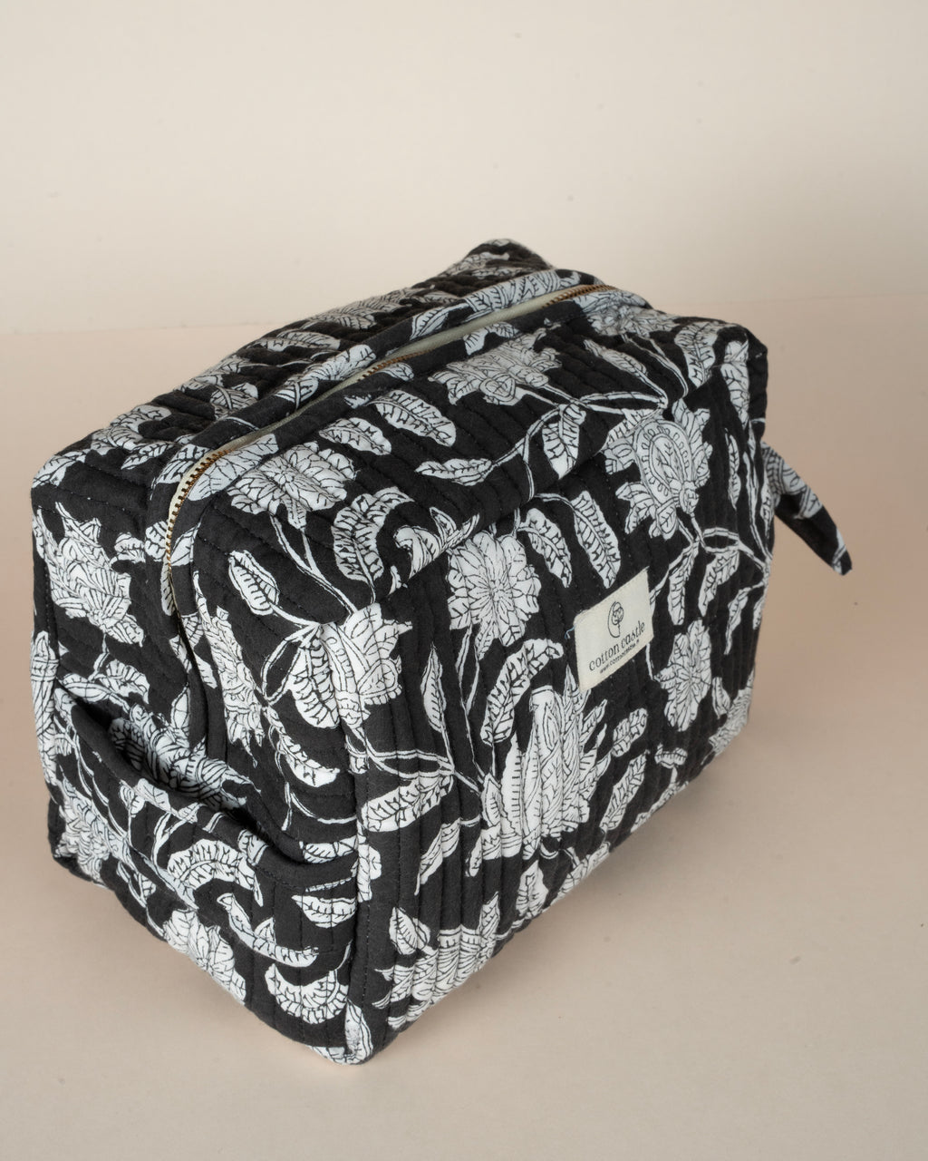 Floral Black _ Hand block Printed Utility Bag
