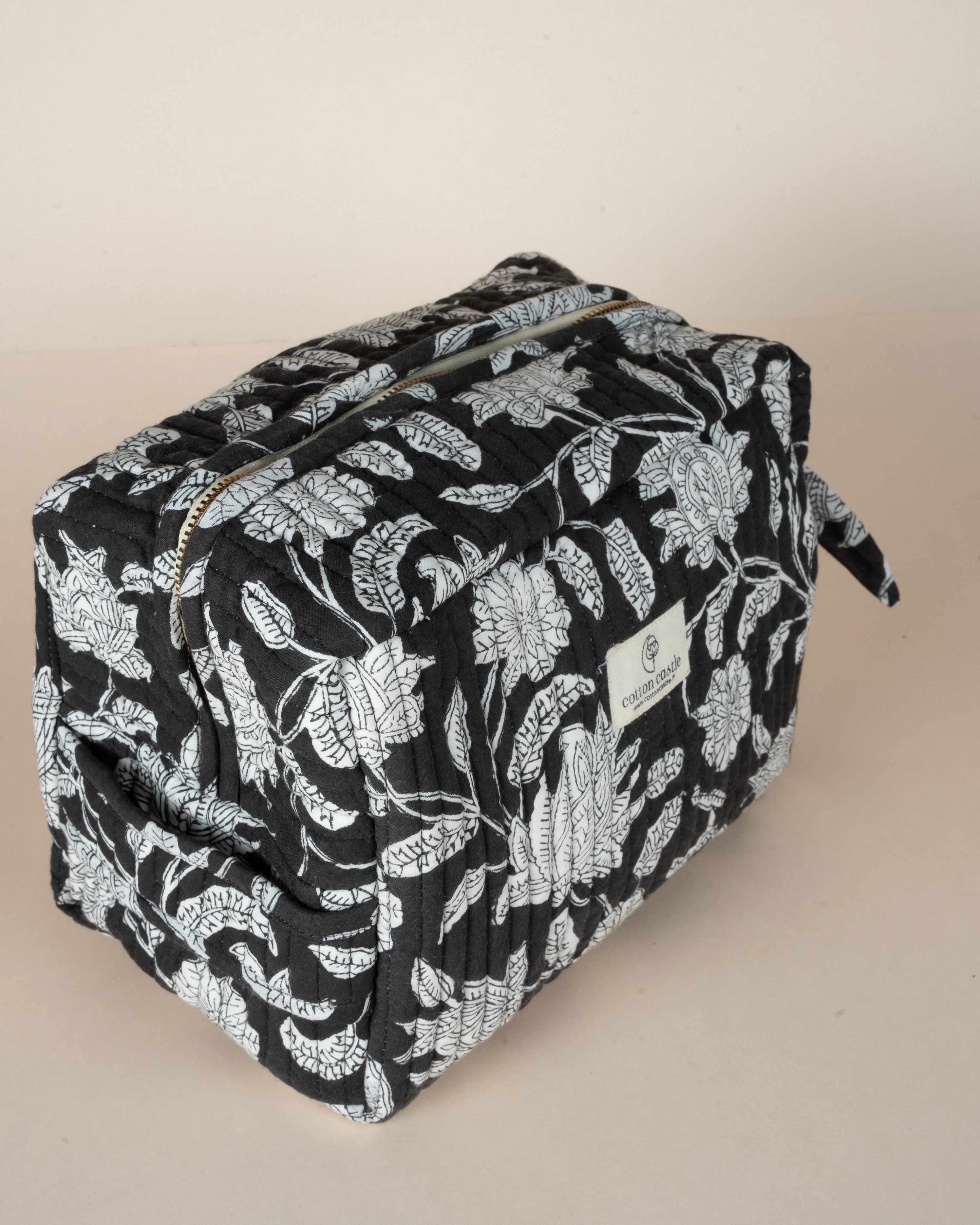 Floral Black _ Hand block Printed Utility Bag