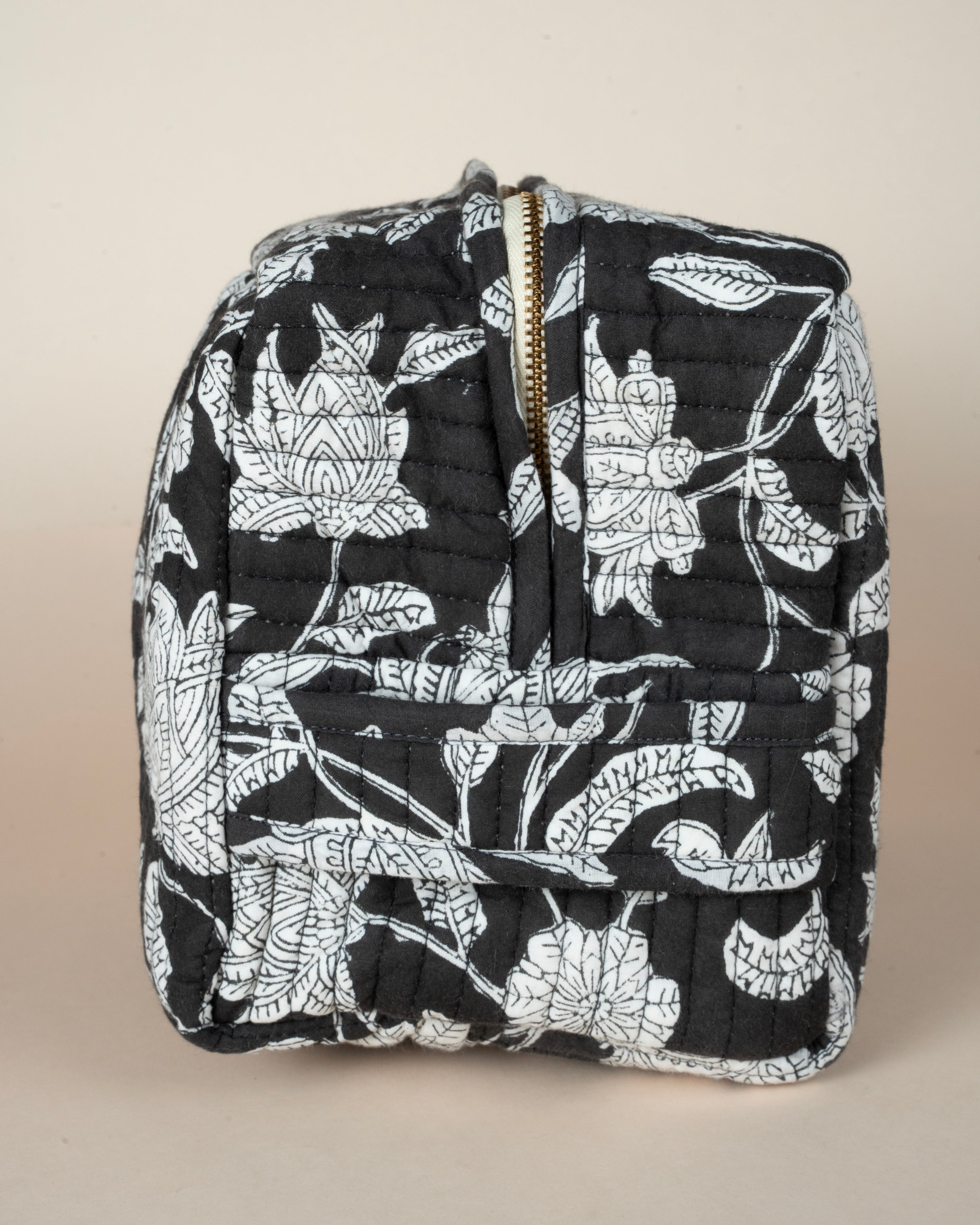 Floral Black _ Hand block Printed Utility Bag