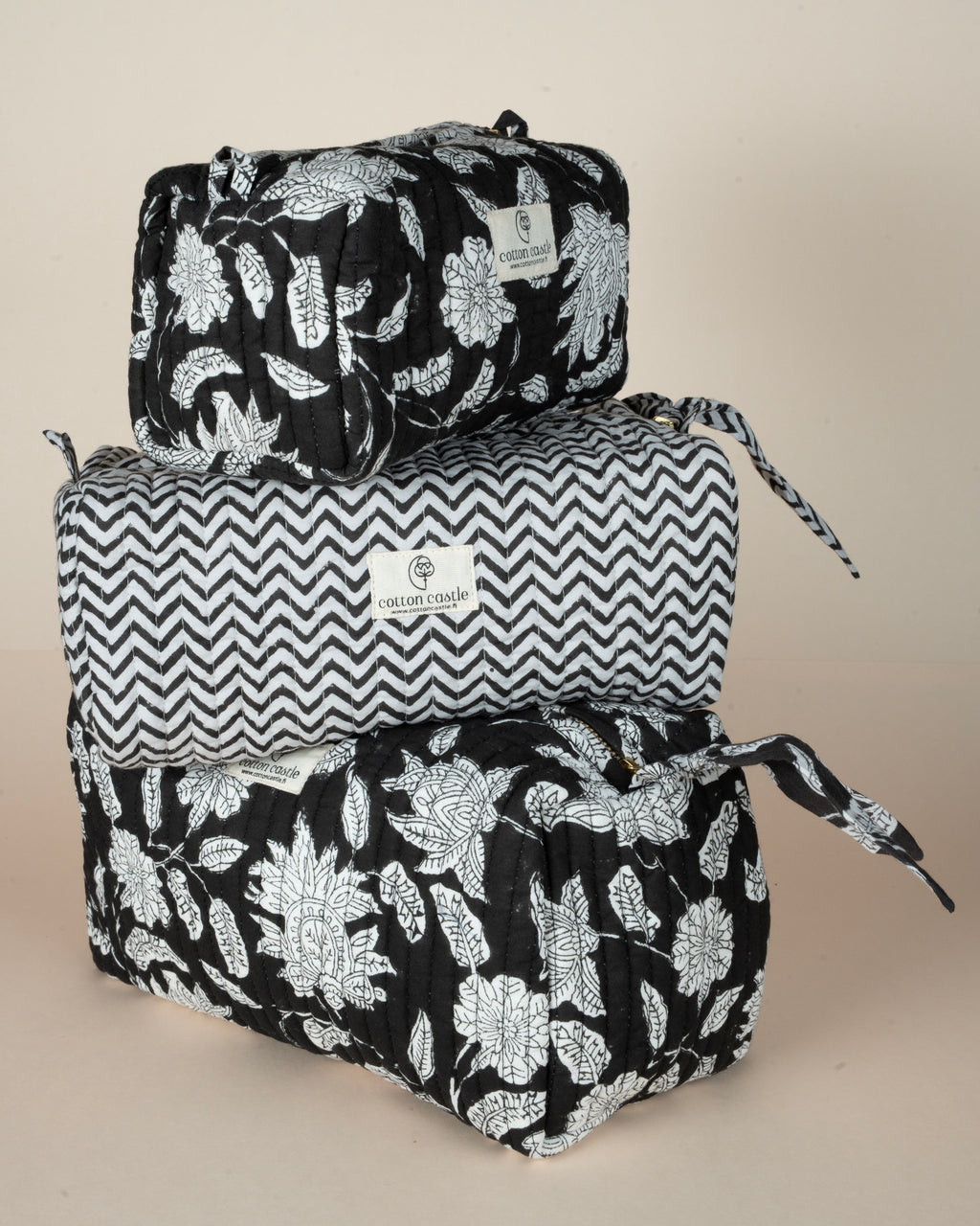 Floral Black_Handblock Printed Utility Pouches