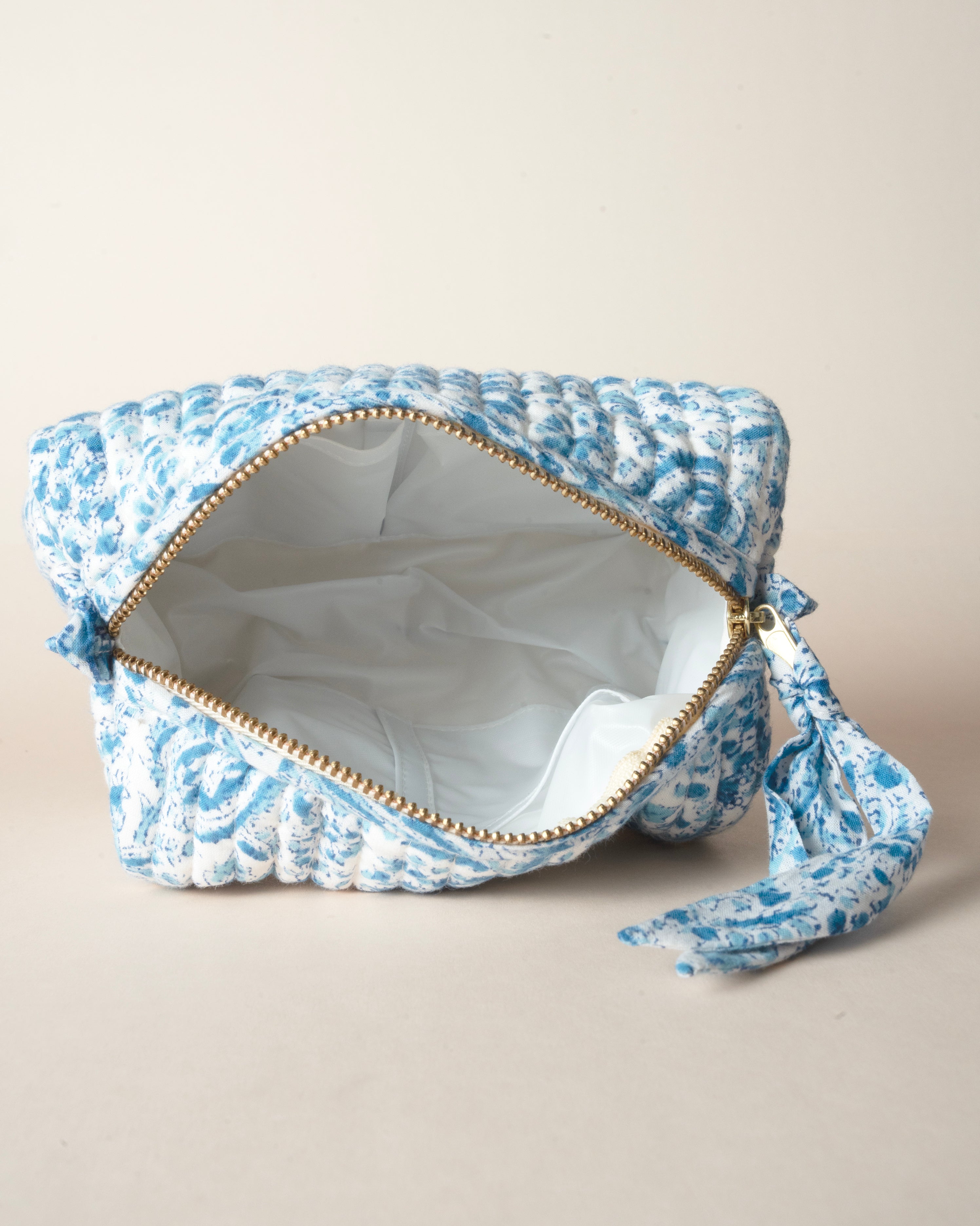 Snow Blue Buds_Handblock Printed Utility Pouches