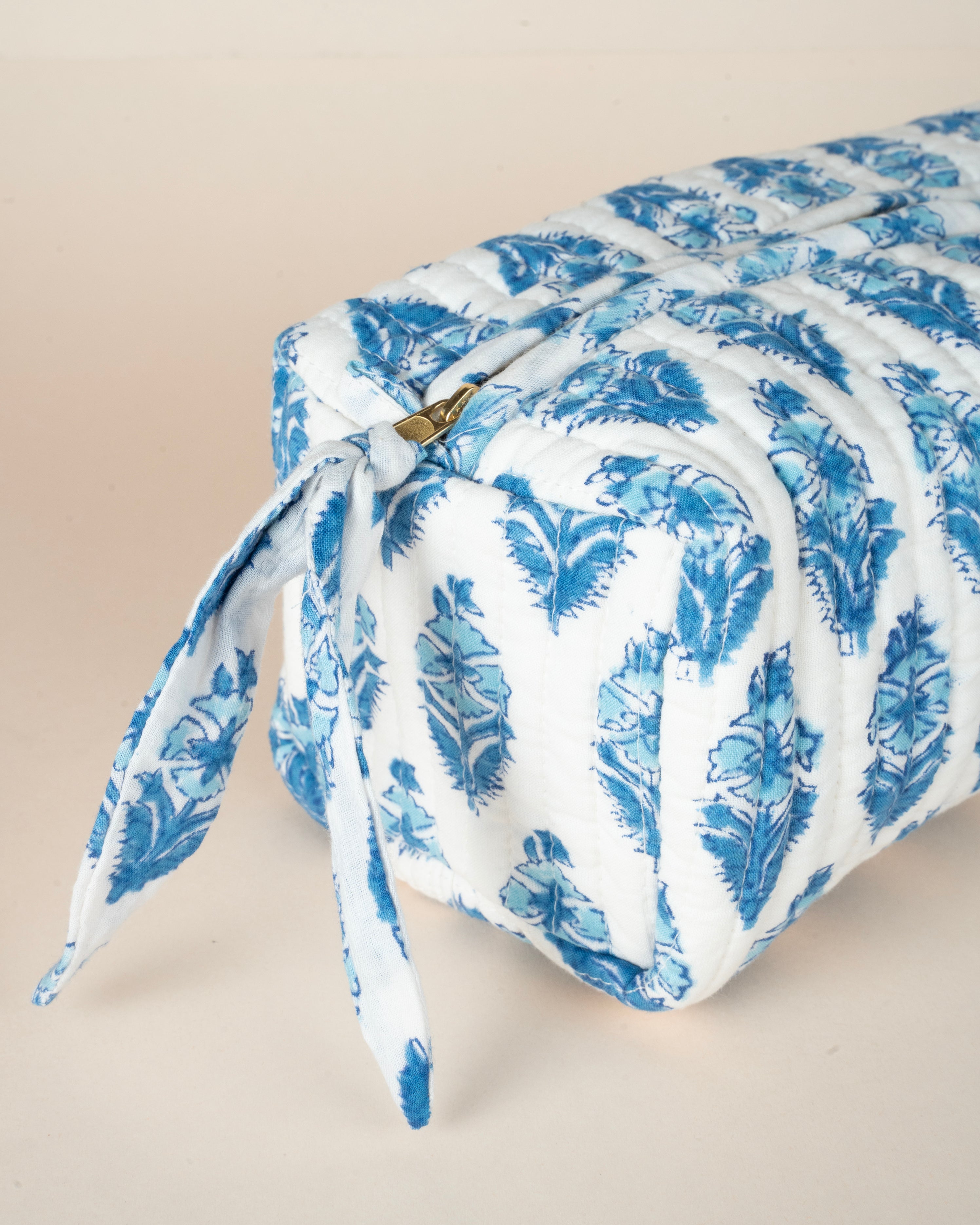 Snow Blue Buds_Handblock Printed Utility Pouches