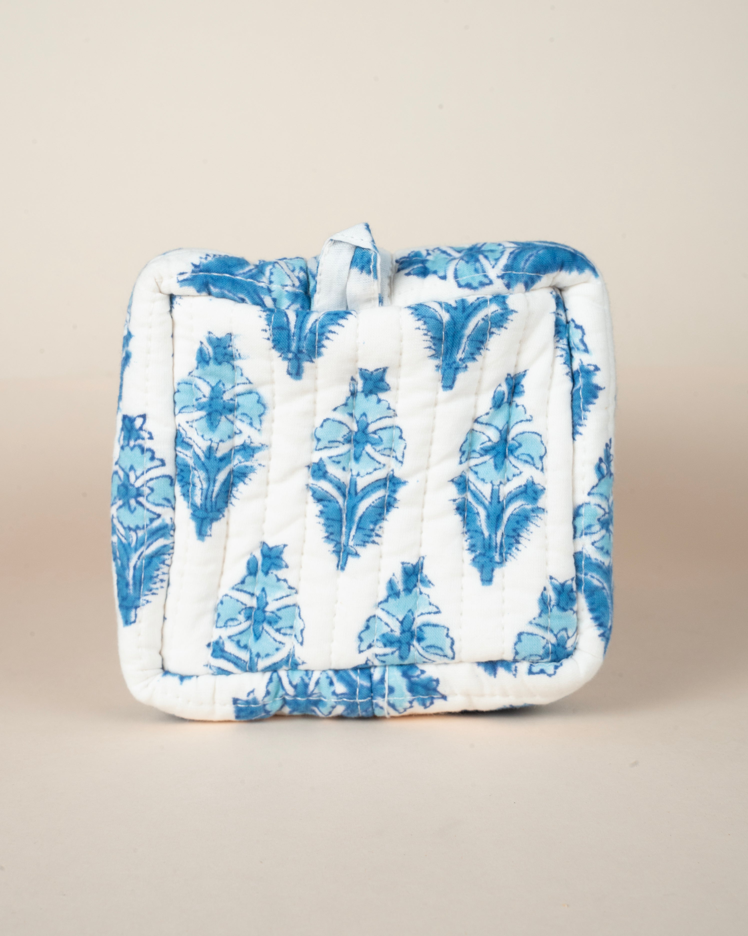 Snow Blue Buds_Handblock Printed Utility Pouches