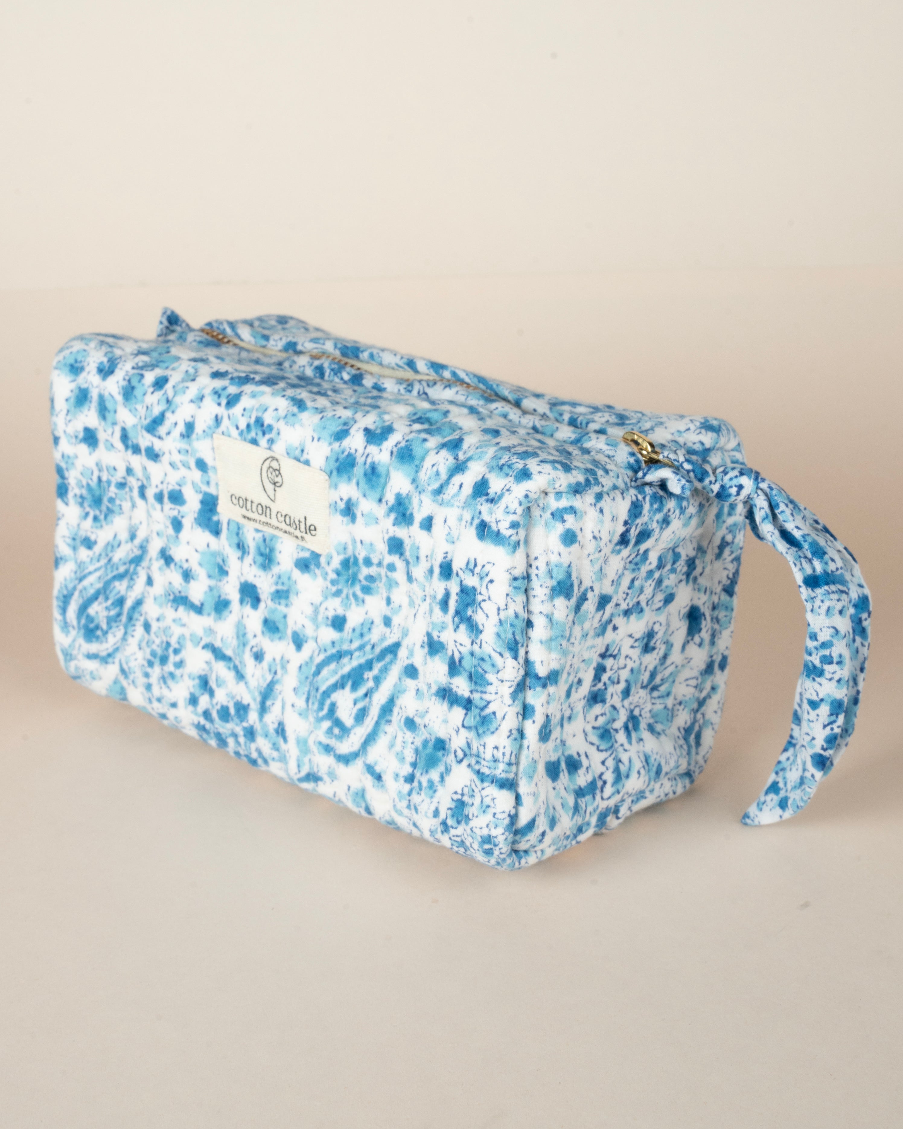 Snow Blue Buds_Handblock Printed Utility Pouches