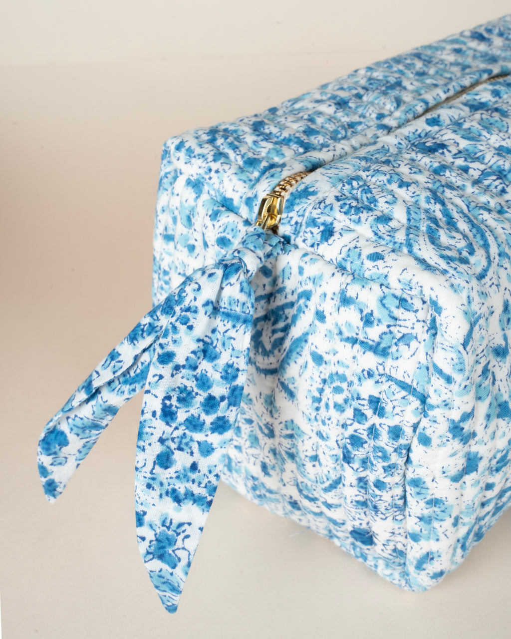Snow Blue Buds_Handblock Printed Utility Pouches