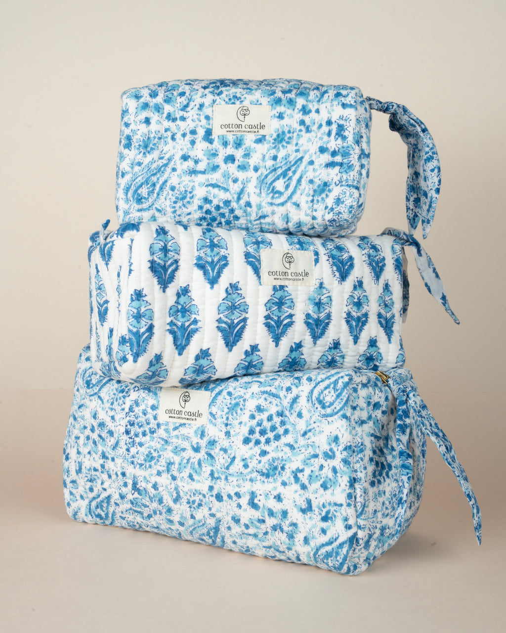 Snow Blue Buds_Handblock Printed Utility Pouches