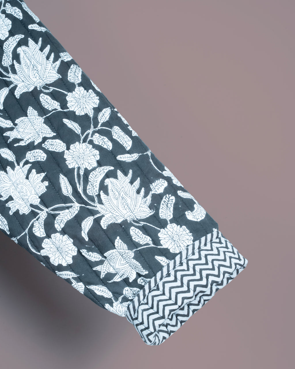 Reversible Quilted Robe – Black Floral & Zigzag