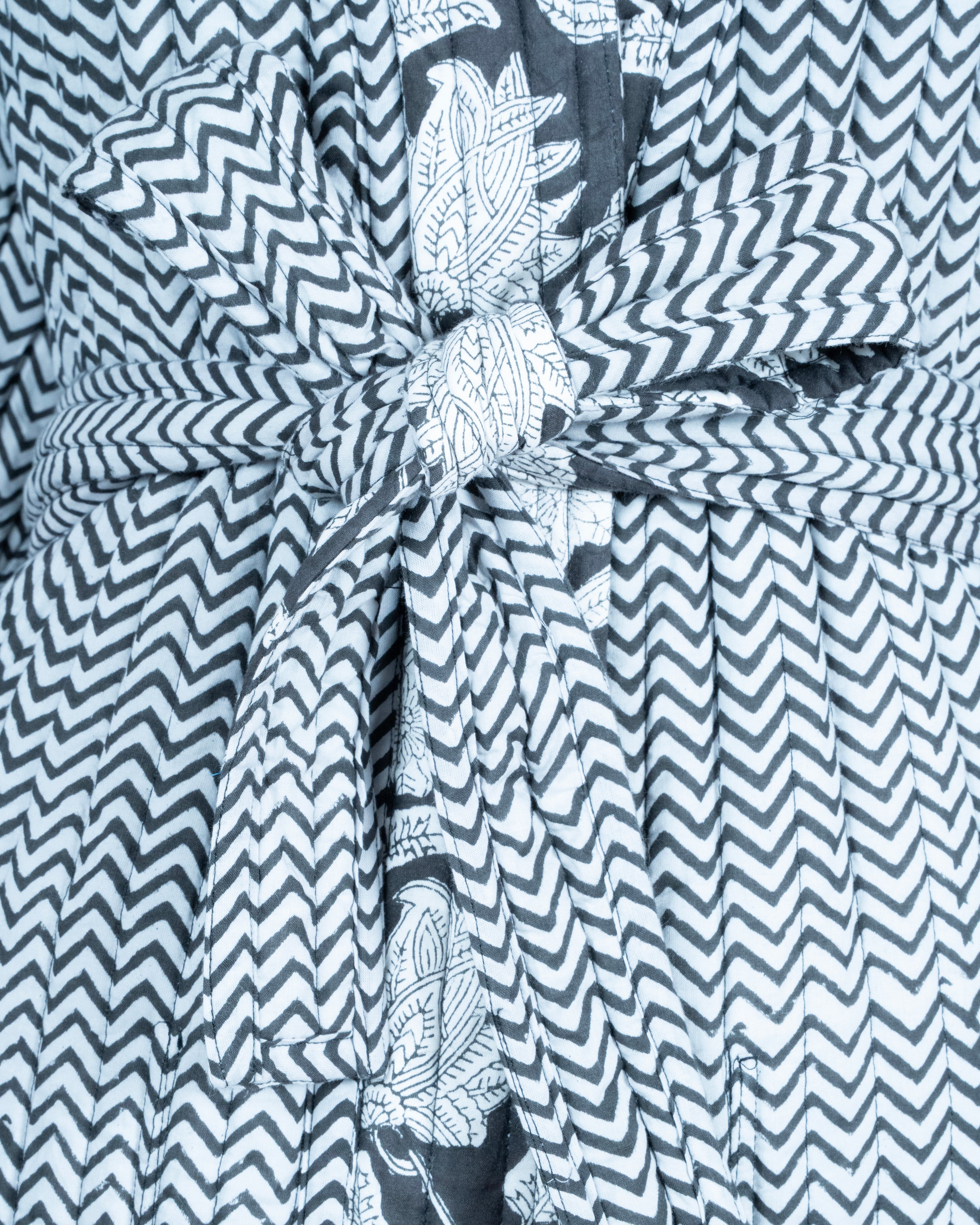 Reversible Quilted Robe – Black Floral & Zigzag