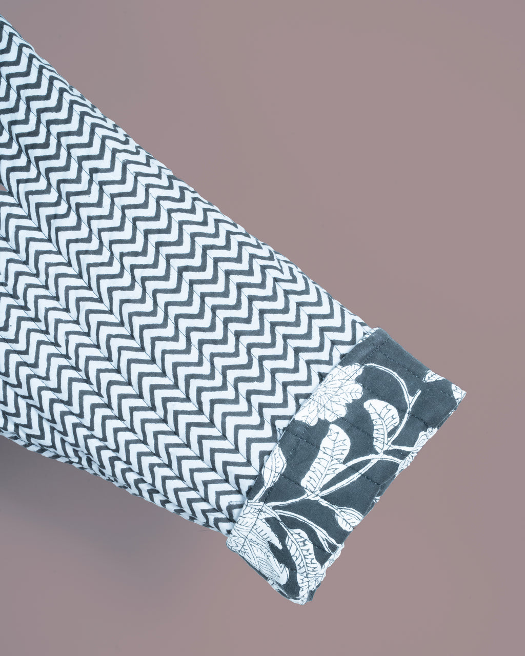 Reversible Quilted Robe – Black Floral & Zigzag