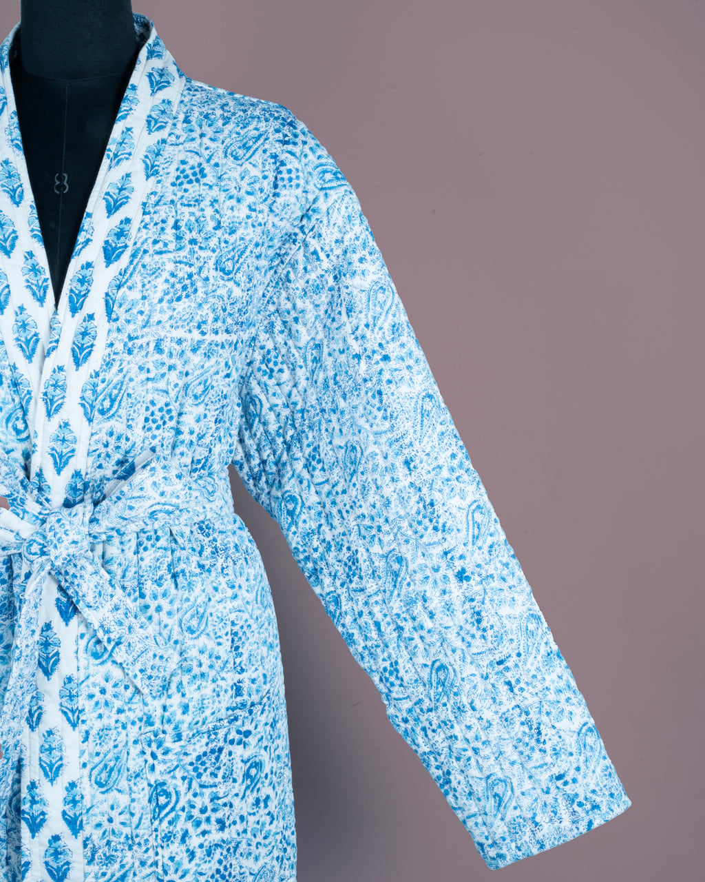Reversible Quilted Robe – Snow Blue Bud