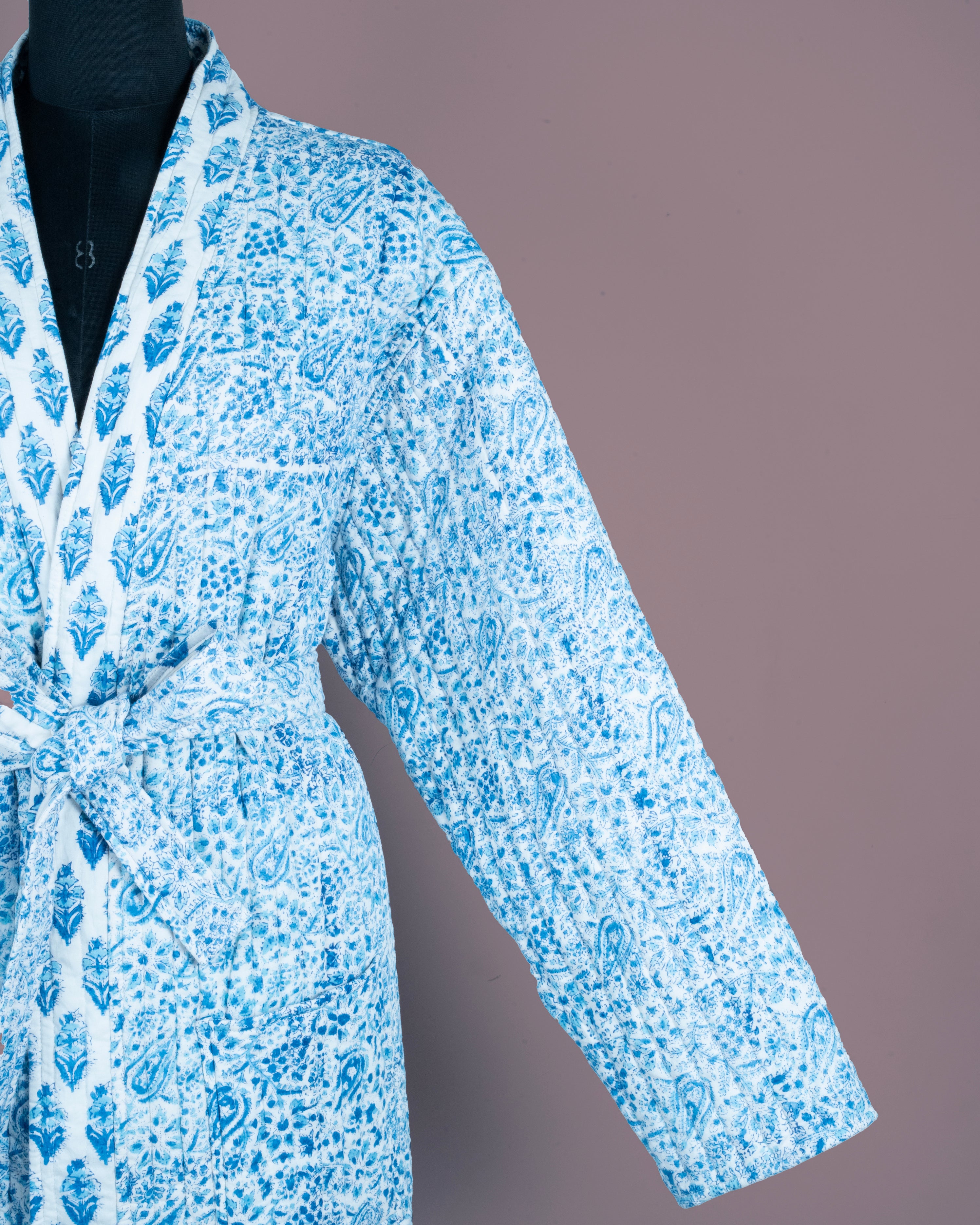 Reversible Quilted Robe – Snow Blue Bud