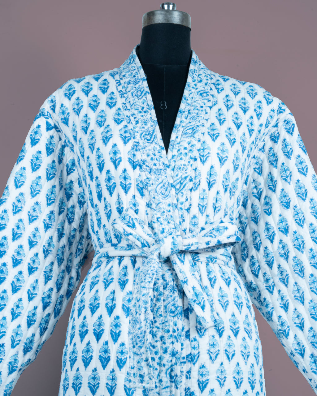 Reversible Quilted Robe – Snow Blue Bud
