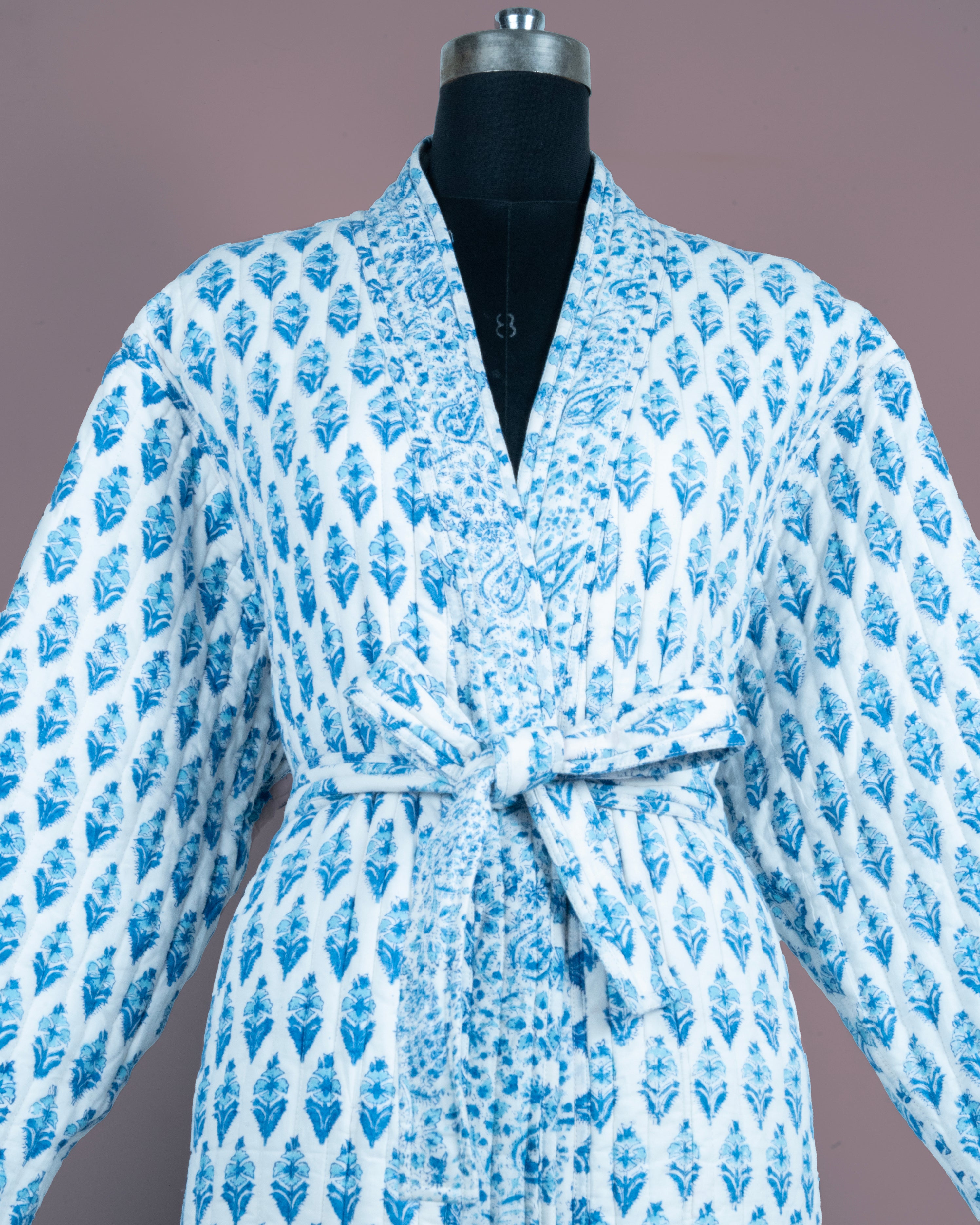Reversible Quilted Robe – Snow Blue Bud